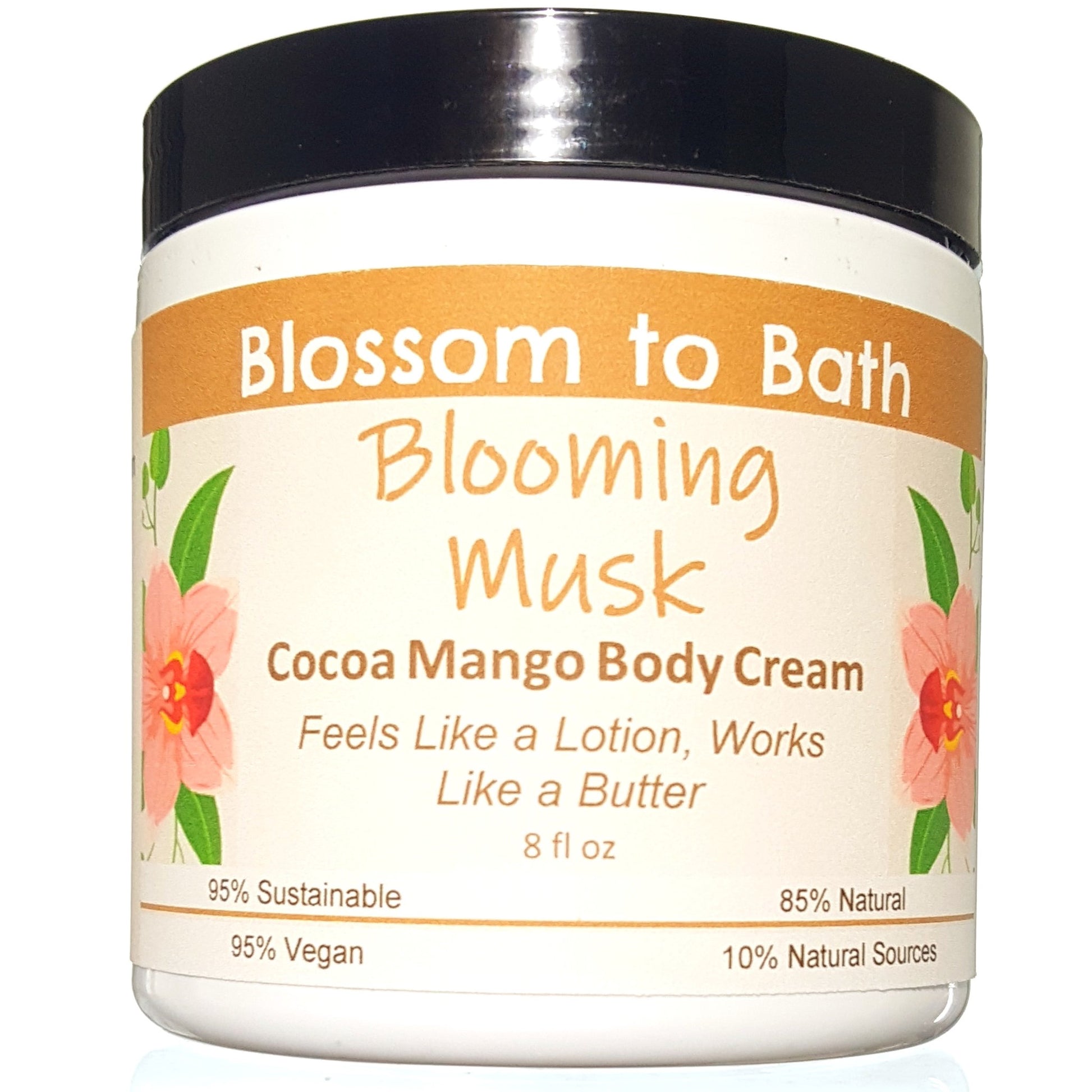 Buy Blossom to Bath Blooming Musk Cocoa Mango Body Cream from Flowersong Soap Studio.  Rich organic butters  soften and moisturize even the roughest skin all day  A sensual floral and musk scent that is subtle and feminine.