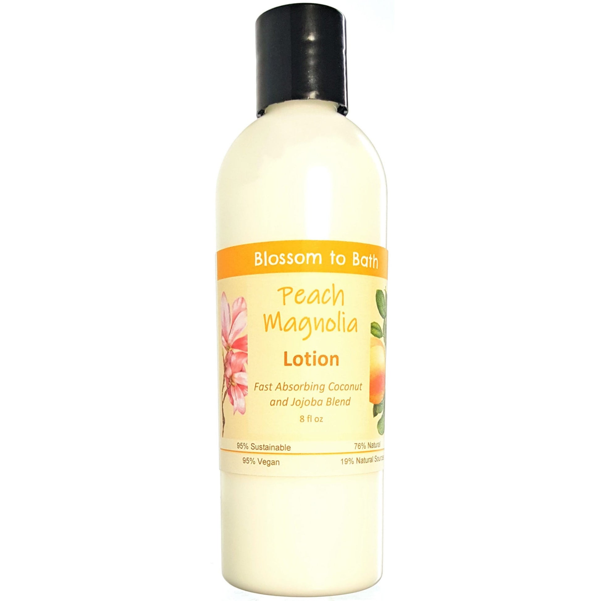 Buy Blossom to Bath Peach Magnolia Lotion from Flowersong Soap Studio.  Daily moisture  that soaks in quickly made with organic oils and butters that soften and smooth the skin  An intoxicating blend of peach, magnolia, and raspberry.
