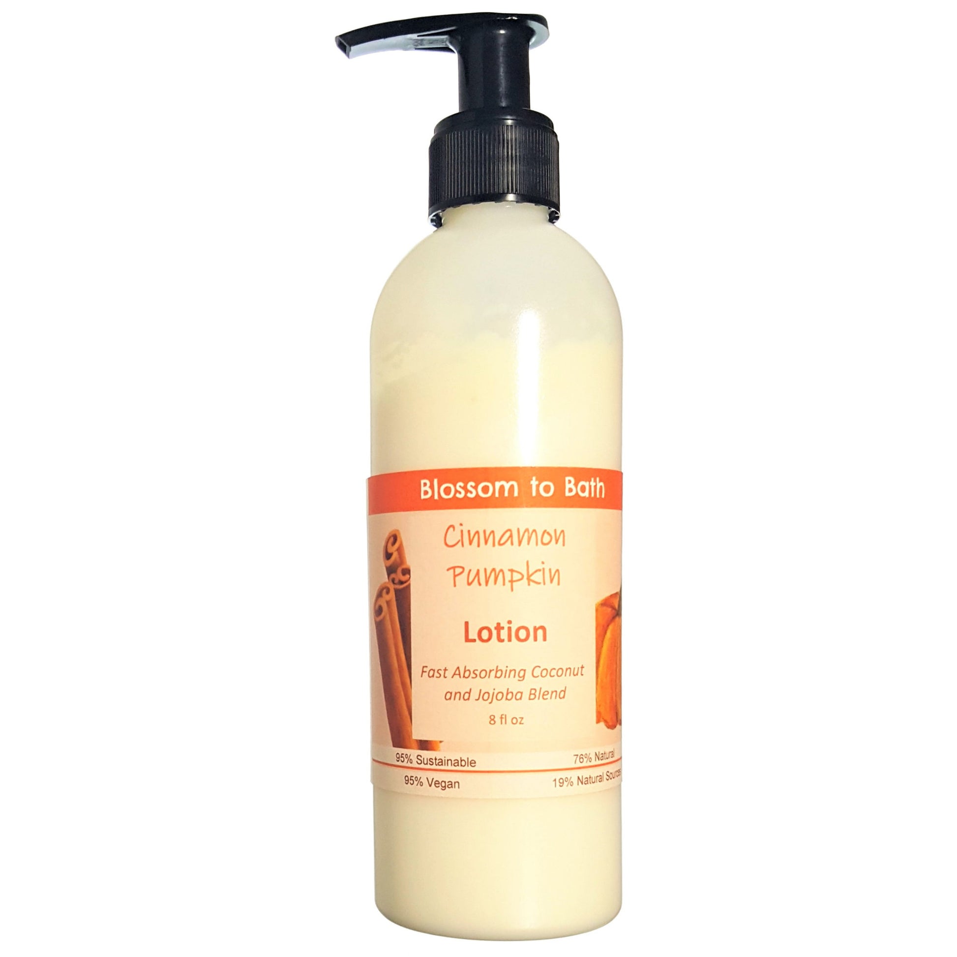 Buy Blossom to Bath Cinnamon Pumpkin Lotion from Flowersong Soap Studio.  Daily moisture  that soaks in quickly made with organic oils and butters that soften and smooth the skin  An engaging, cheerful scent filled with sweet vanilla and warm spice.