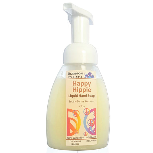 Buy Blossom to Bath Happy Hippie Liquid Hand Soap from Flowersong Soap Studio.  Get clean hands without drying in a convenient foaming pump with a luxury fragrance  A refreshing herbal fragrance that elevates your mood and your perspective.