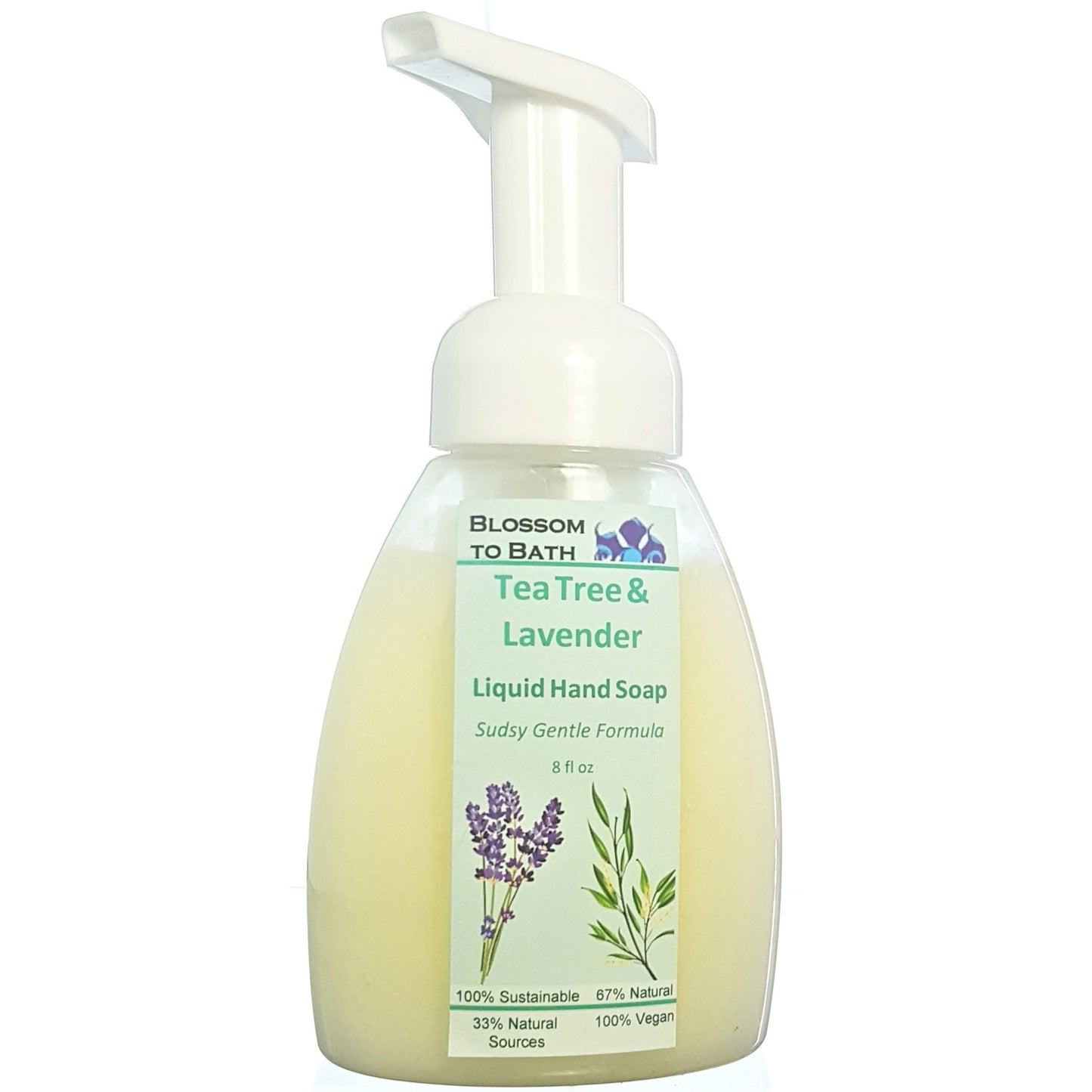 Buy Blossom to Bath Tea Tree & Lavender Liquid Hand Soap from Flowersong Soap Studio.  Get clean hands without drying in a convenient foaming pump with a luxury fragrance  Refreshing tea tree and floral lavender create a non-nonsense aura of clean and fresh.