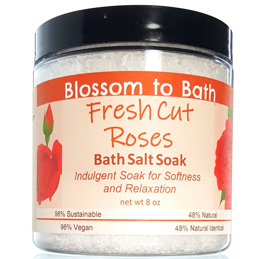 Buy Blossom to Bath Fresh Cut Roses Bath Salt Soak from Flowersong Soap Studio.  Scented epsom salts for a luxurious soaking experience  A true rose fragrance, the scent captures the splendor of a newly blossomed rose.