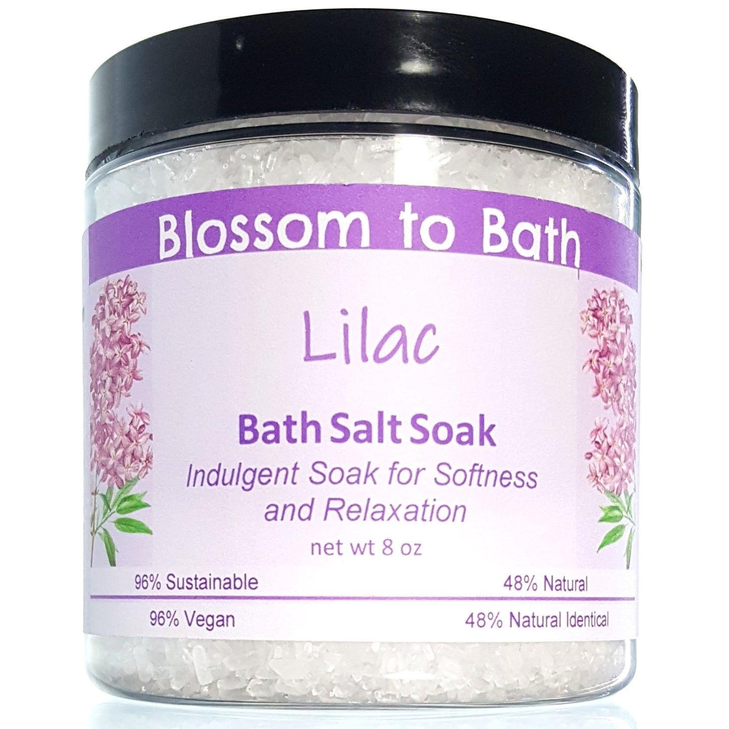 Buy Blossom to Bath Lilac Bath Salt Soak from Flowersong Soap Studio.  Scented epsom salts for a luxurious soaking experience  The scent of a freshly blooming lilac bush, the embodiment of spring flowers.
