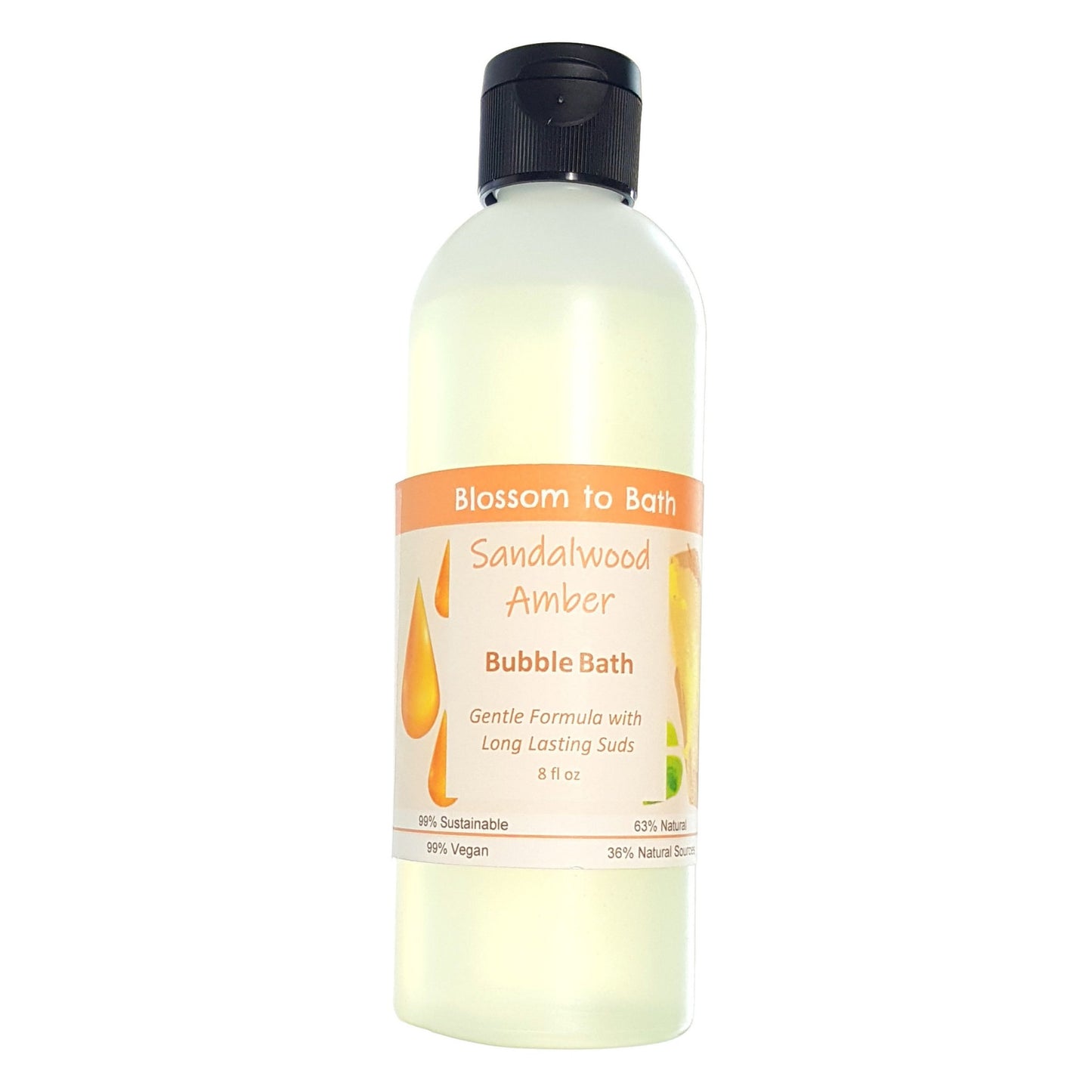 Buy Blossom to Bath Sandalwood Amber Bubble Bath from Flowersong Soap Studio.  Lively, long lasting  bubbles in a gentle plant based formula for maximum relaxation time  An irresistible combination of warm sandalwood and spice.