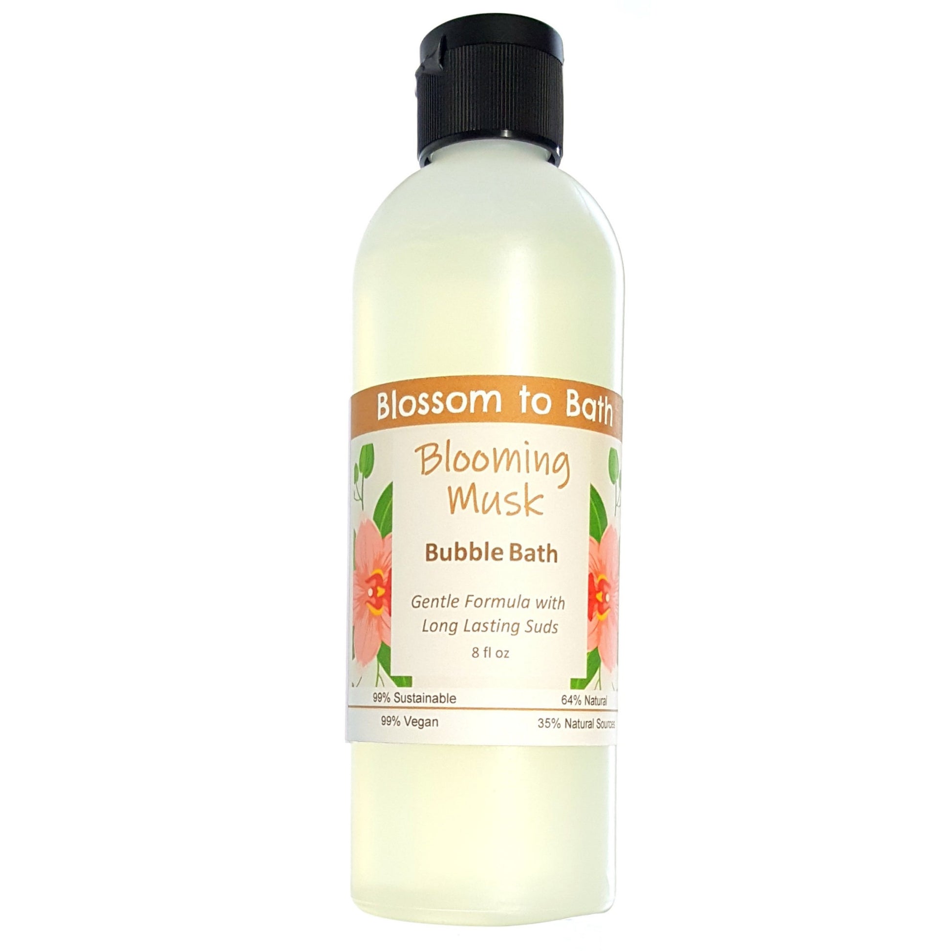 Buy Blossom to Bath Blooming Musk Bubble Bath from Flowersong Soap Studio.  Lively, long lasting  bubbles in a gentle plant based formula for maximum relaxation time  A sensual floral and musk scent that is subtle and feminine.