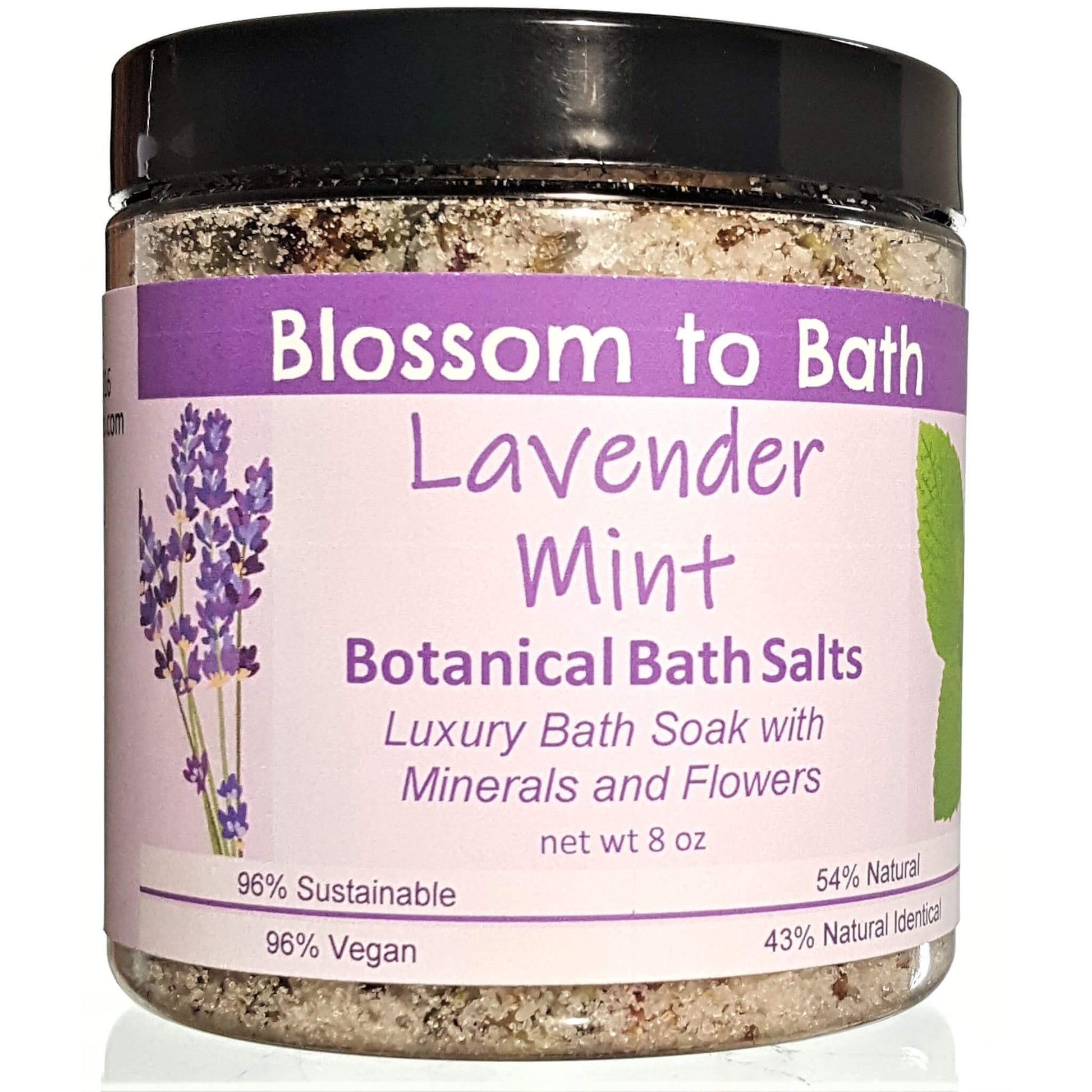Buy Blossom to Bath Lavender Mint Botanical Bath Salts from Flowersong Soap Studio.  A hand selected variety of skin loving botanicals and mineral rich salts for a unique, luxurious soaking experience  A cheerfully relaxing combination of lavender and peppermint.