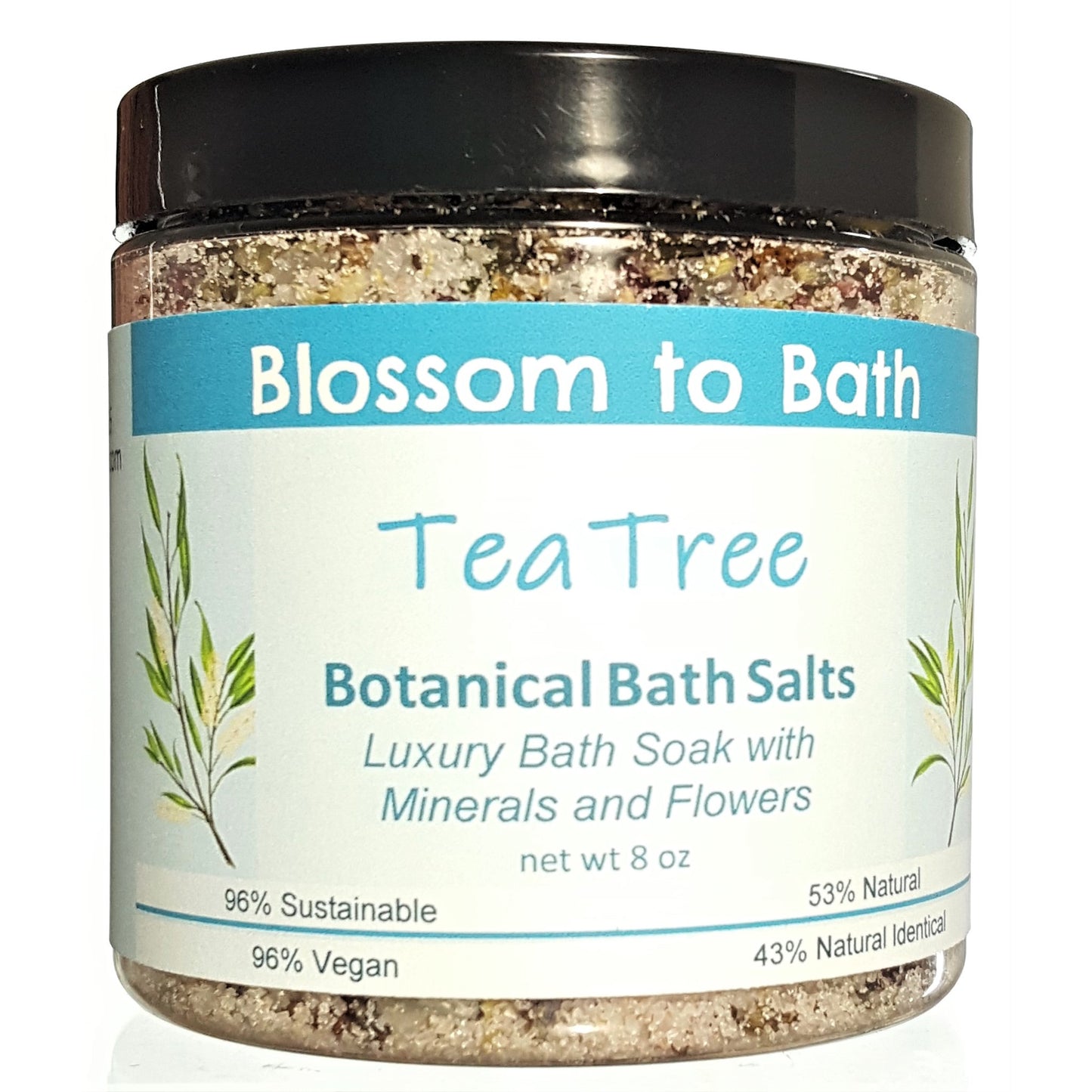 Buy Blossom to Bath Tea Tree Botanical Bath Salts from Flowersong Soap Studio.  A hand selected variety of skin loving botanicals and mineral rich salts for a unique, luxurious soaking experience  Tea tree's fresh fragrance embodies a deep down clean.