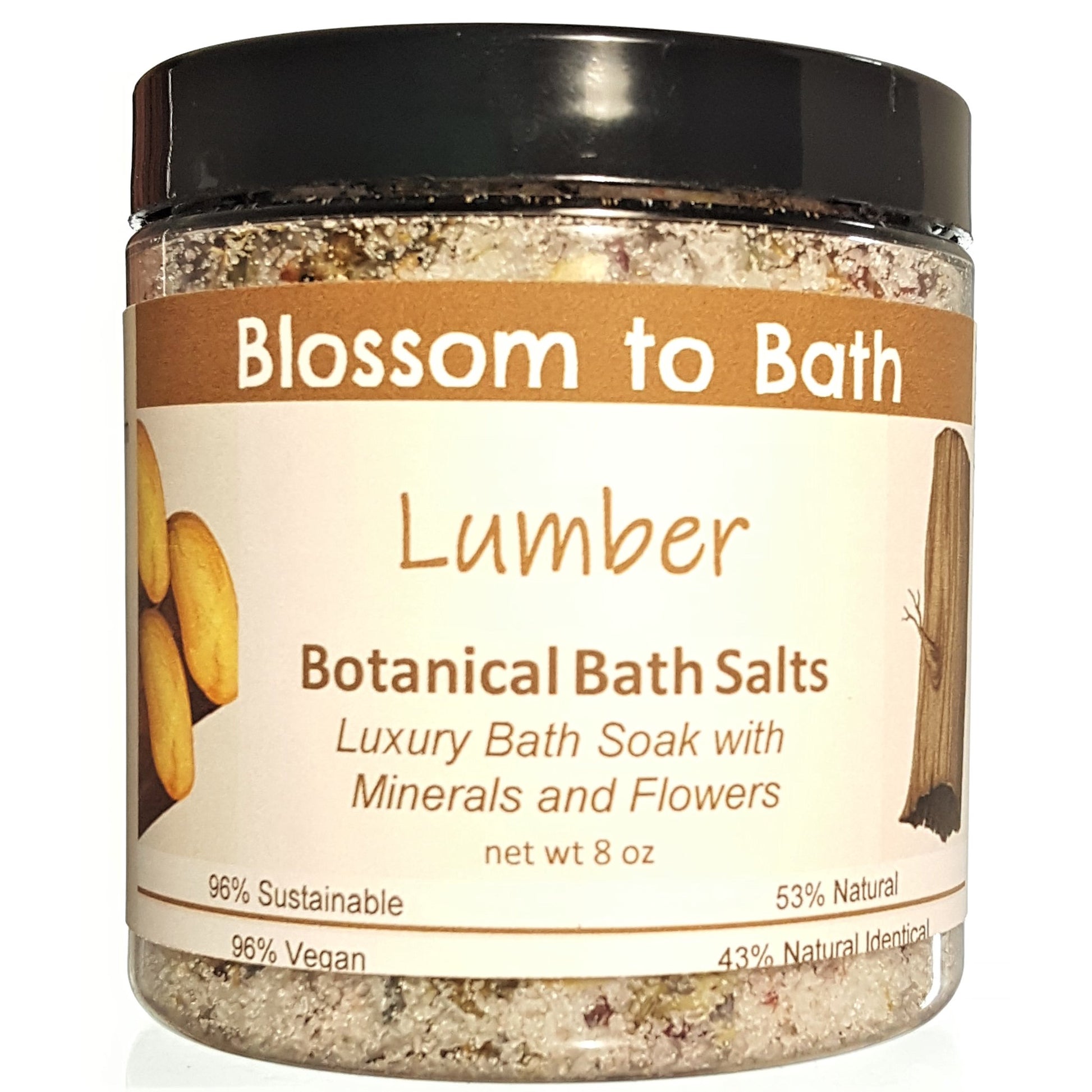 Buy Blossom to Bath Lumber Botanical Bath Salts from Flowersong Soap Studio.  A hand selected variety of skin loving botanicals and mineral rich salts for a unique, luxurious soaking experience  A masculine fragrance that echoes fresh cut trees.