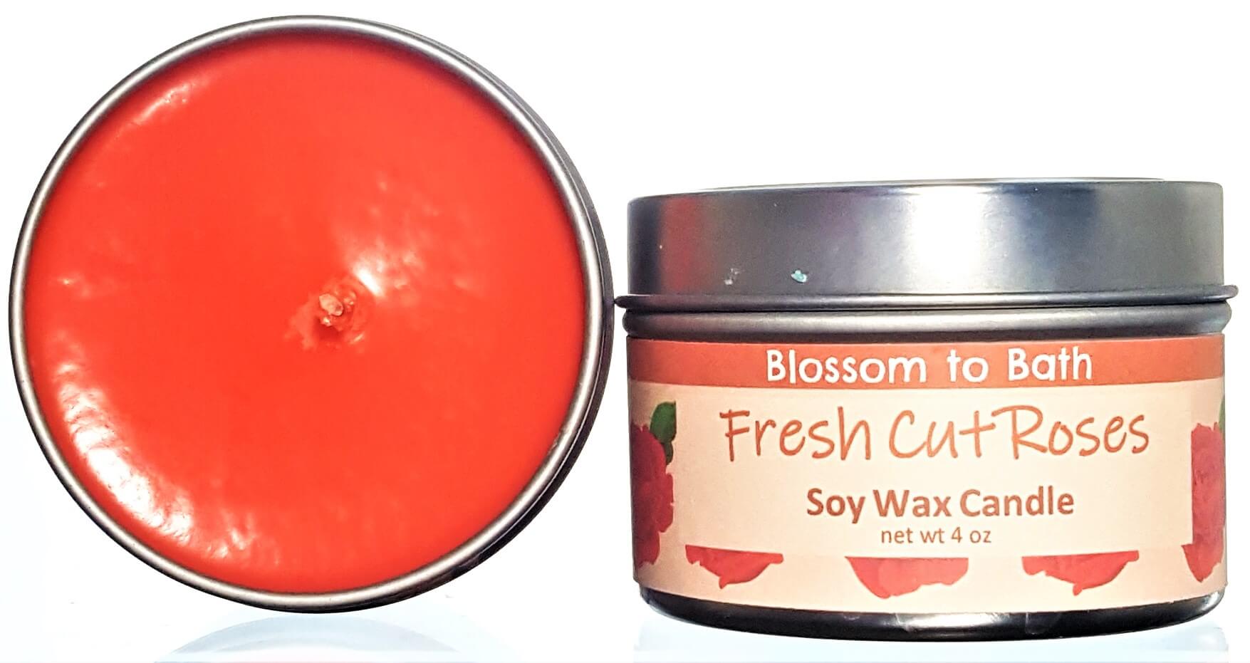 Buy Blossom to Bath Fresh Cut Roses Soy Wax Candle from Flowersong Soap Studio.  Fill the air with a charming fragrance that lasts for hours  A true rose fragrance, the scent captures the splendor of a newly blossomed rose.