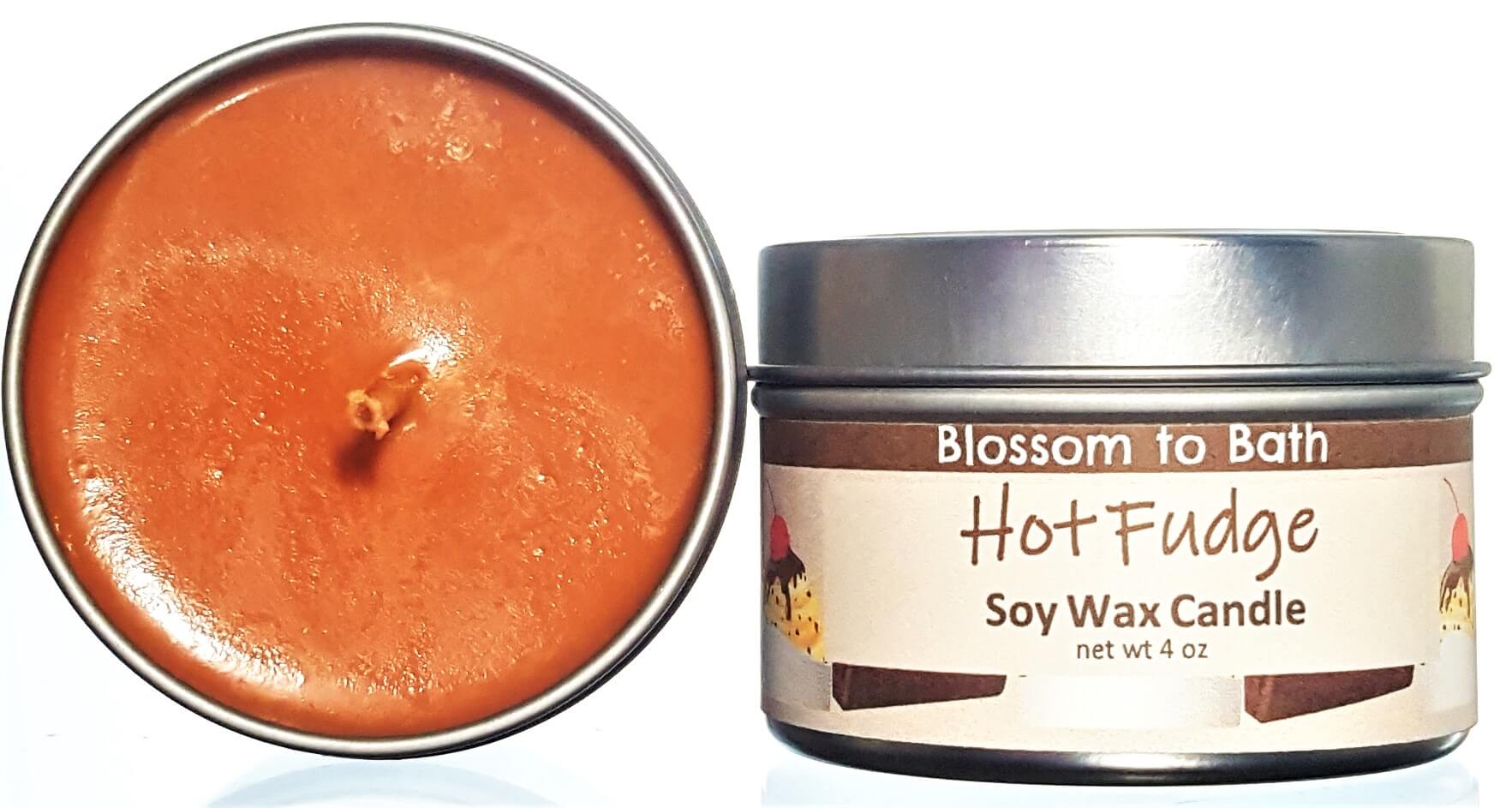 Buy Blossom to Bath Hot Fudge Soy Wax Candle from Flowersong Soap Studio.  Fill the air with a charming fragrance that lasts for hours  The fragrance is three layers deep in rich chocolate.