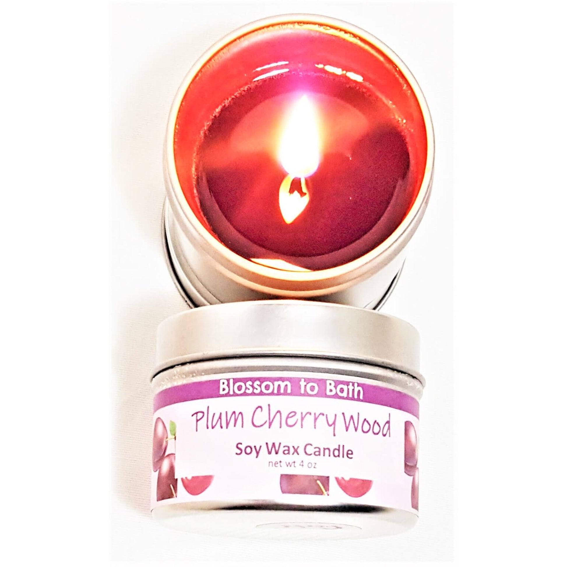 Buy Blossom to Bath Plum Cherry Wood Soy Wax Candle from Flowersong Soap Studio.  Fill the air with a charming fragrance that lasts for hours  A charmingly sweet and woodsy fragrance.