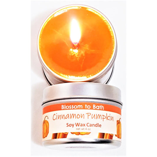 Buy Blossom to Bath Cinnamon Pumpkin Soy Wax Candle from Flowersong Soap Studio.  Fill the air with a charming fragrance that lasts for hours  An engaging, cheerful scent filled with sweet vanilla and warm spice.