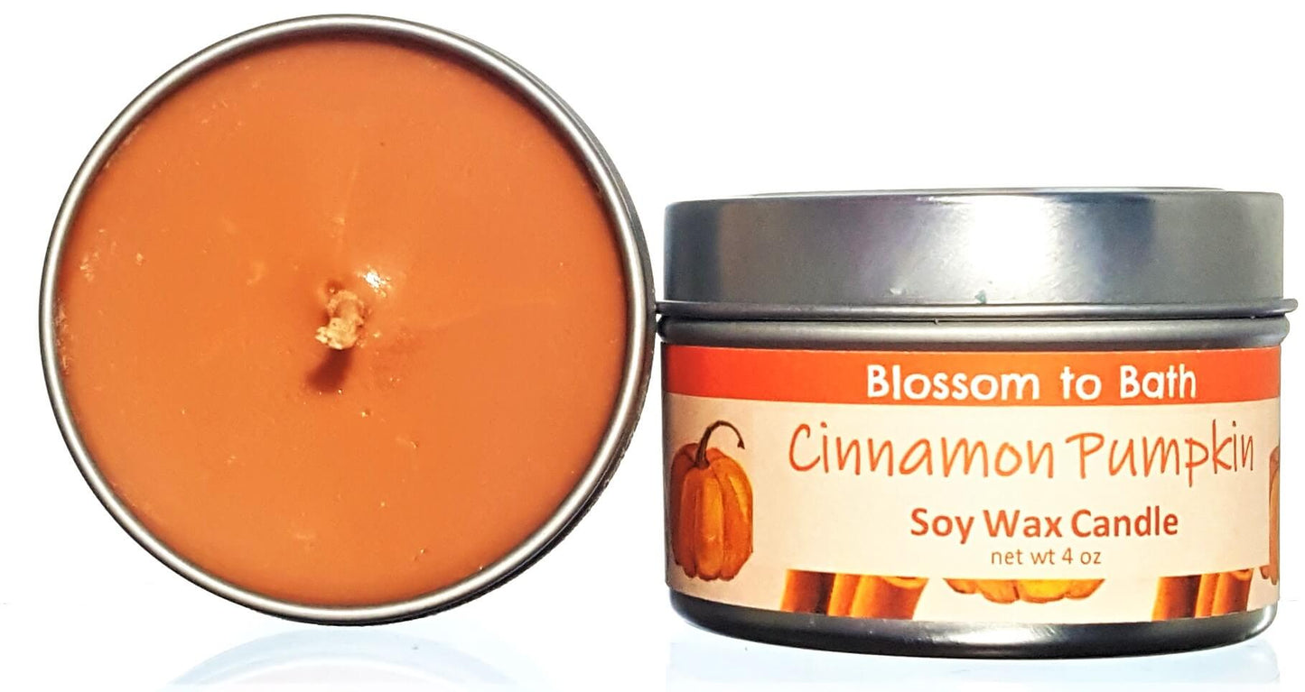 Buy Blossom to Bath Cinnamon Pumpkin Soy Wax Candle from Flowersong Soap Studio.  Fill the air with a charming fragrance that lasts for hours  An engaging, cheerful scent filled with sweet vanilla and warm spice.