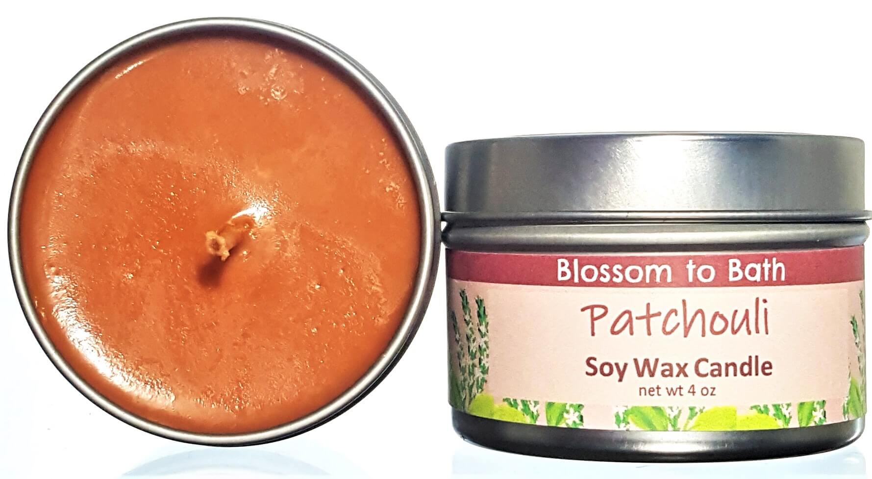 Buy Blossom to Bath Patchouli Soy Wax Candle from Flowersong Soap Studio.  Fill the air with a charming fragrance that lasts for hours  The pure earthy, woody, spicy scent of straight Patchouli.