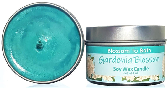 Buy Blossom to Bath Gardenia Blossom Soy Wax Candle from Flowersong Soap Studio.  Fill the air with a charming fragrance that lasts for hours  Sweet Gardenia in a puff of blooming summer flowers