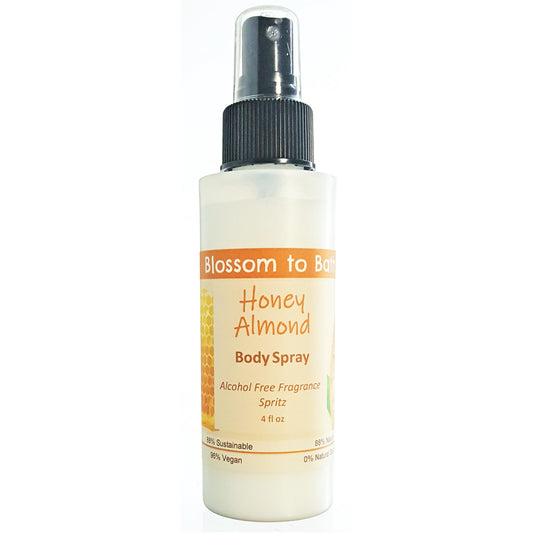 Buy Blossom to Bath Honey Almond Body Spray from Flowersong Soap Studio.  Natural  freshening of skin, linens, or air  Sweetly fragrant nutty almond drizzled with honey.