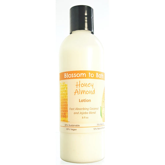 Buy Blossom to Bath Honey Almond Lotion from Flowersong Soap Studio.  Daily moisture  that soaks in quickly made with organic oils and butters that soften and smooth the skin  Sweetly fragrant nutty almond drizzled with honey.