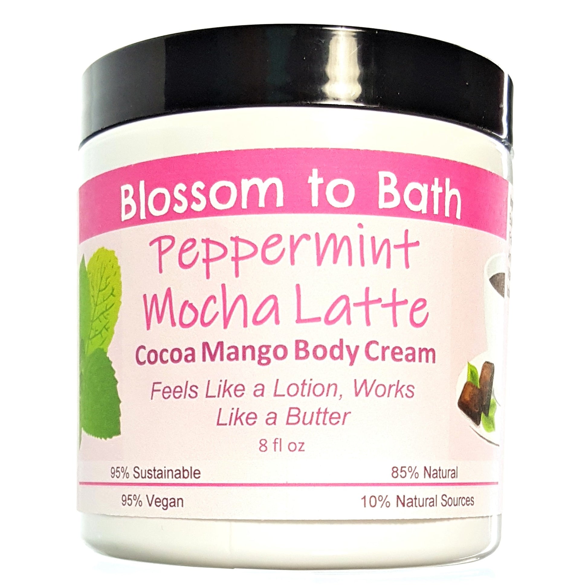 Buy Blossom to Bath Peppermint Mocha Latte Cocoa Mango Body Cream from Flowersong Soap Studio.  Rich organic butters  soften and moisturize even the roughest skin all day  A confectionary blend of fresh mint, rich fudge, and coffee.
