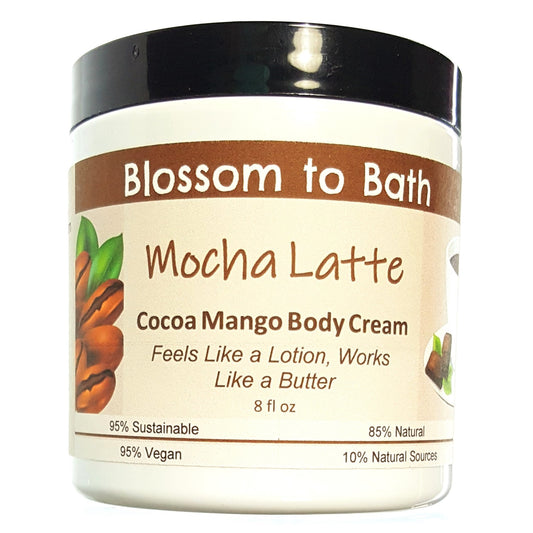 Buy Blossom to Bath Mocha Latte Cocoa Mango Body Cream from Flowersong Soap Studio.  Rich organic butters  soften and moisturize even the roughest skin all day  Deep rich chocolate and fragrant coffee combine to form this gourmet coffee smell-alike scent.
