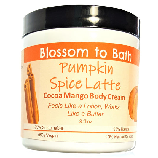 Buy Blossom to Bath Pumpkin Spice Latte Cocoa Mango Body Cream from Flowersong Soap Studio.  Rich organic butters  soften and moisturize even the roughest skin all day  Deep vanilla and lightly fruited spice blend seamlessly with rich coffee.