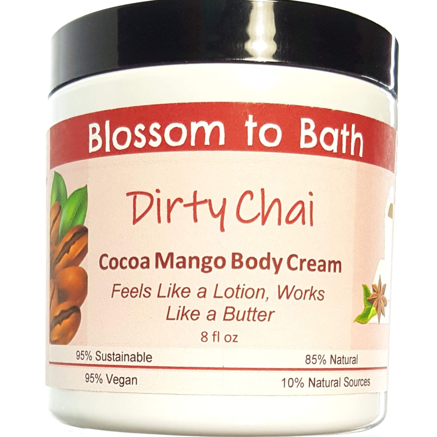 Buy Blossom to Bath Dirty Chai Cocoa Mango Body Cream from Flowersong Soap Studio.  Rich organic butters  soften and moisturize even the roughest skin all day  A shot of rich espresso in a swirl of exotic warm clove and cardamom.