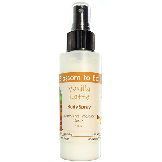 Buy Blossom to Bath Vanilla Latte Body Spray from Flowersong Soap Studio.  Natural  freshening of skin, linens, or air  Sweetened vanilla combines with rich coffee to form the classic latte scent.