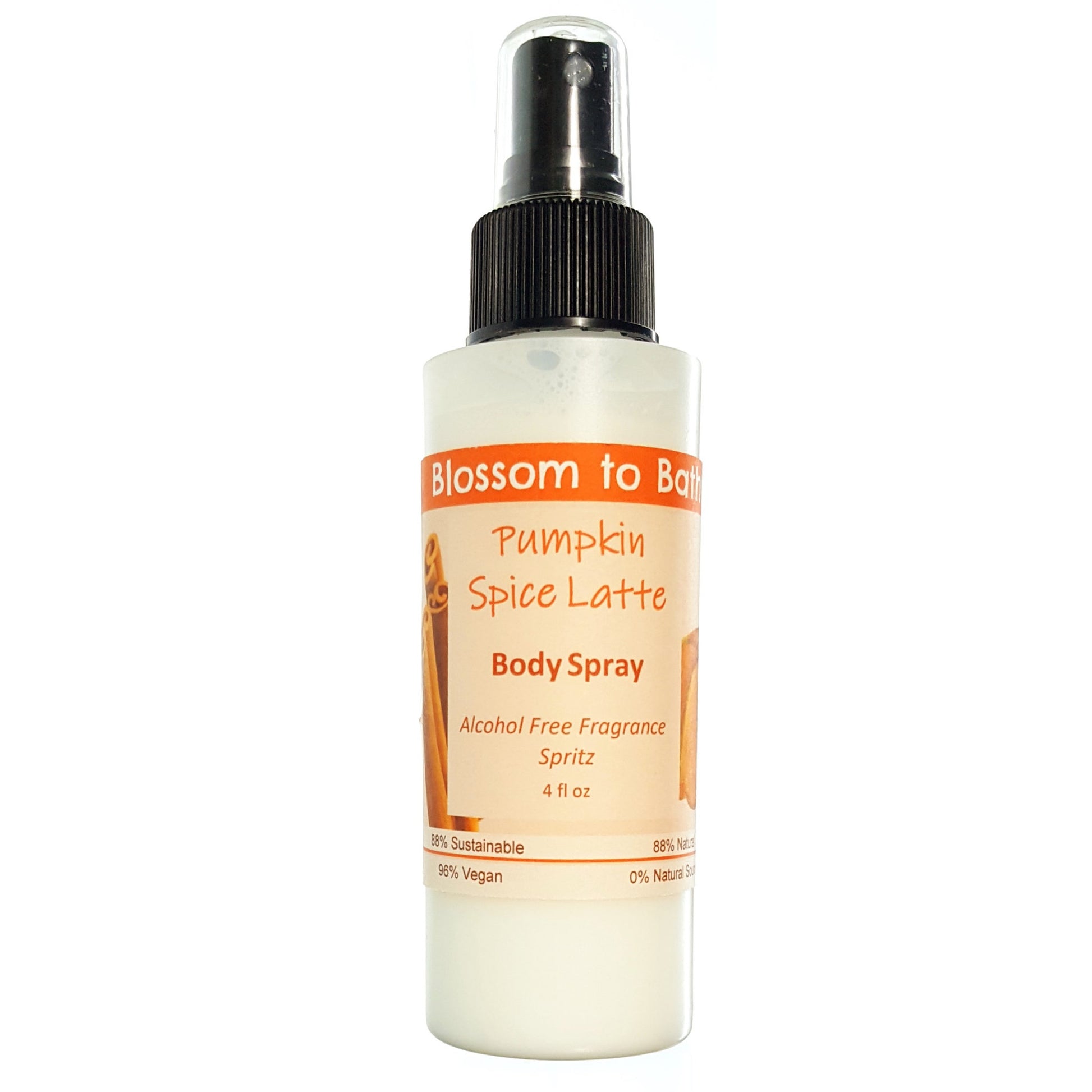 Buy Blossom to Bath Pumpkin Spice Latte Body Spray from Flowersong Soap Studio.  Natural  freshening of skin, linens, or air  Deep vanilla and lightly fruited spice blend seamlessly with rich coffee.