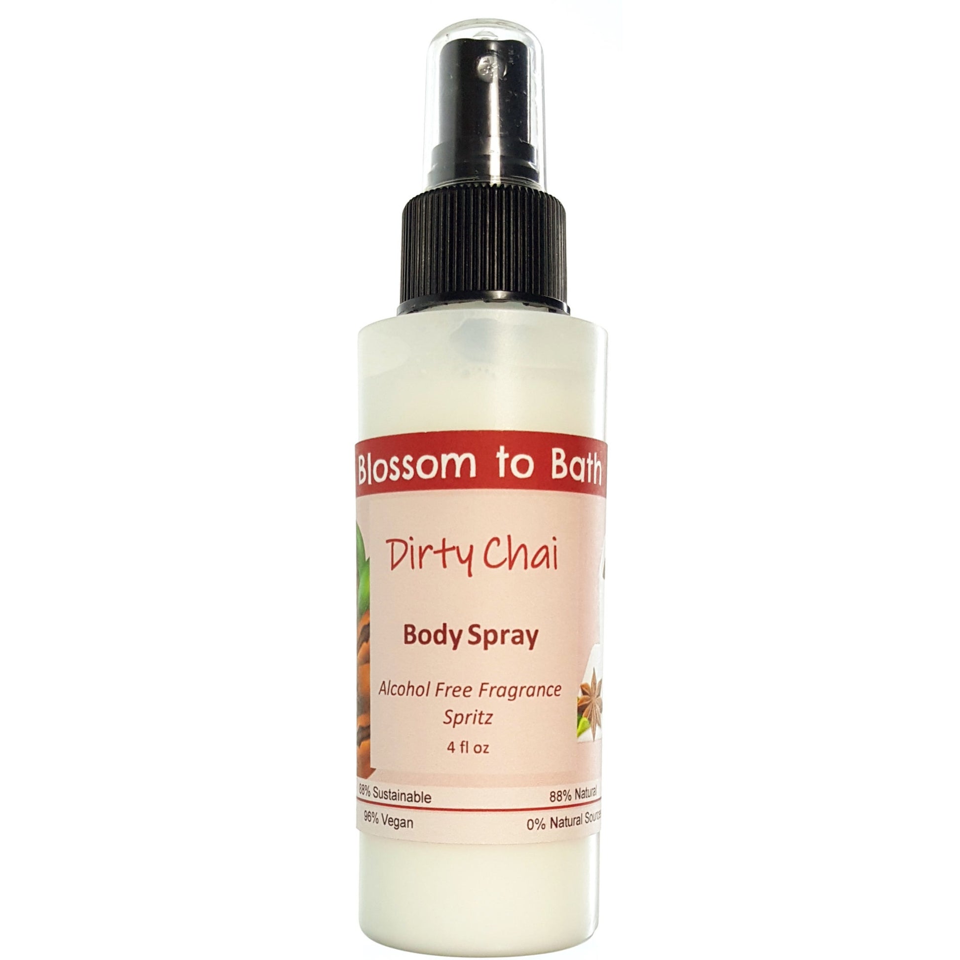 Buy Blossom to Bath Dirty Chai Body Spray from Flowersong Soap Studio.  Natural  freshening of skin, linens, or air  A shot of rich espresso in a swirl of exotic warm clove and cardamom.