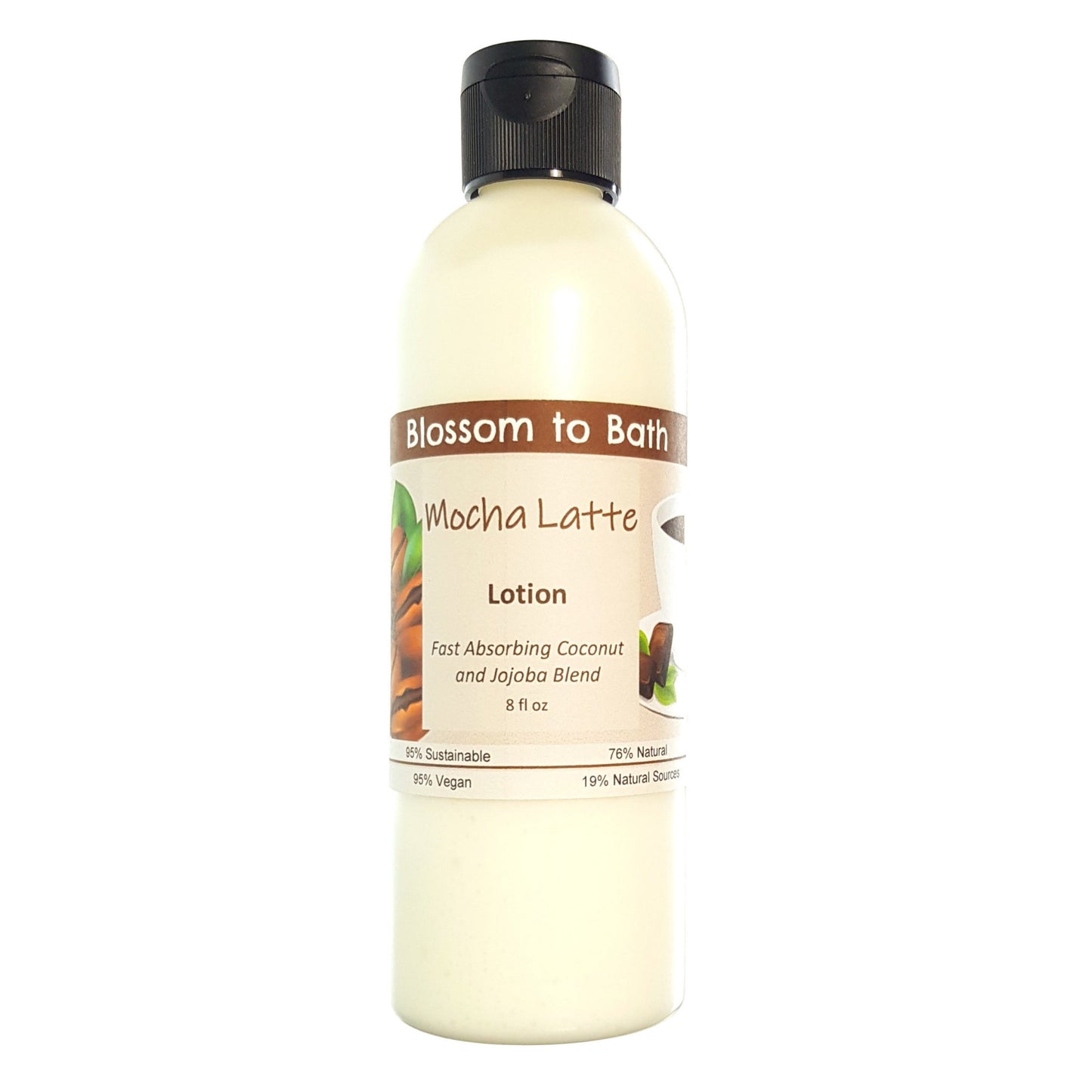 Buy Blossom to Bath Mocha Latte Lotion from Flowersong Soap Studio.  Daily moisture  that soaks in quickly made with organic oils and butters that soften and smooth the skin  Deep rich chocolate and fragrant coffee combine to form this gourmet coffee smell-alike scent.