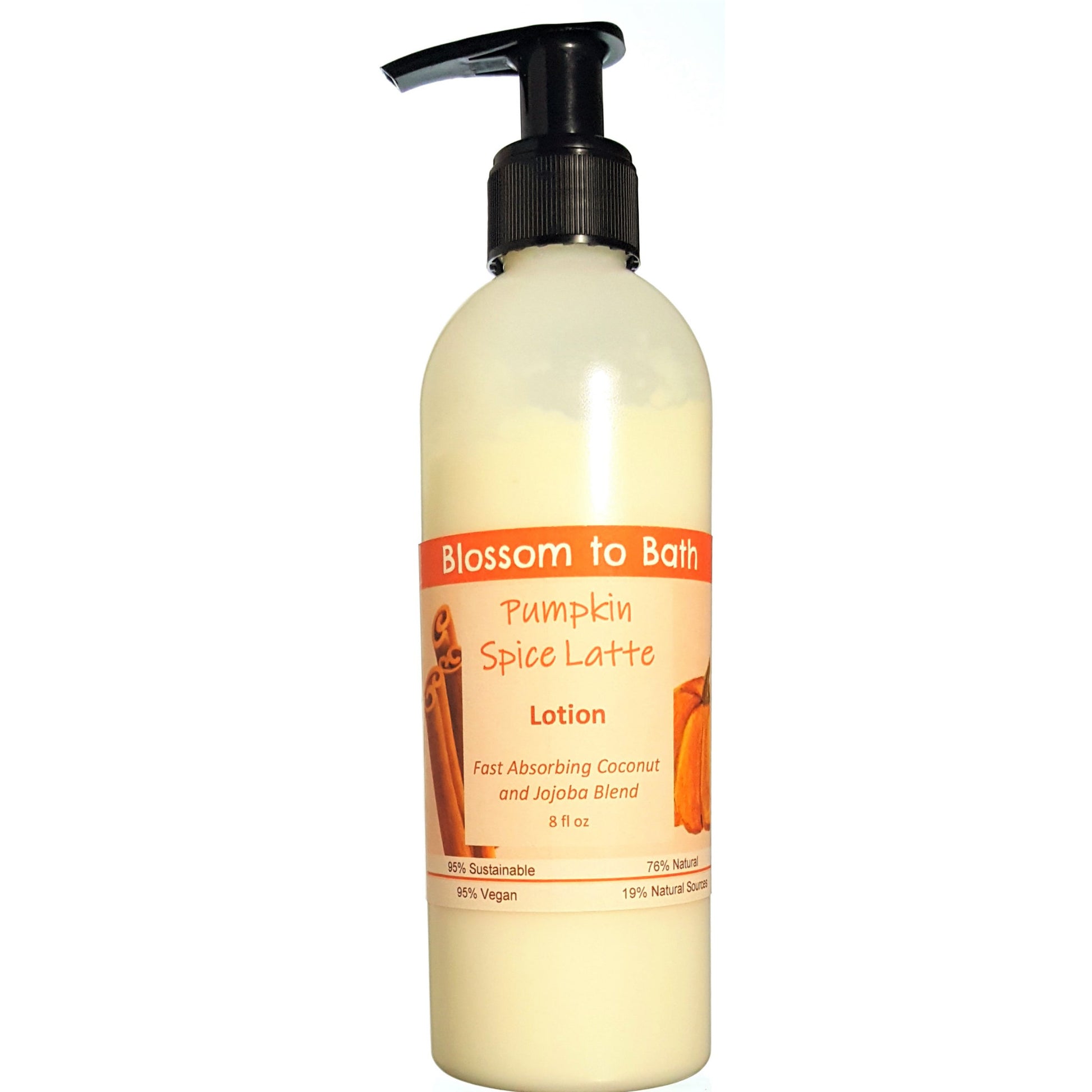 Buy Blossom to Bath Pumpkin Spice Latte Lotion from Flowersong Soap Studio.  Daily moisture  that soaks in quickly made with organic oils and butters that soften and smooth the skin  Deep vanilla and lightly fruited spice blend seamlessly with rich coffee.