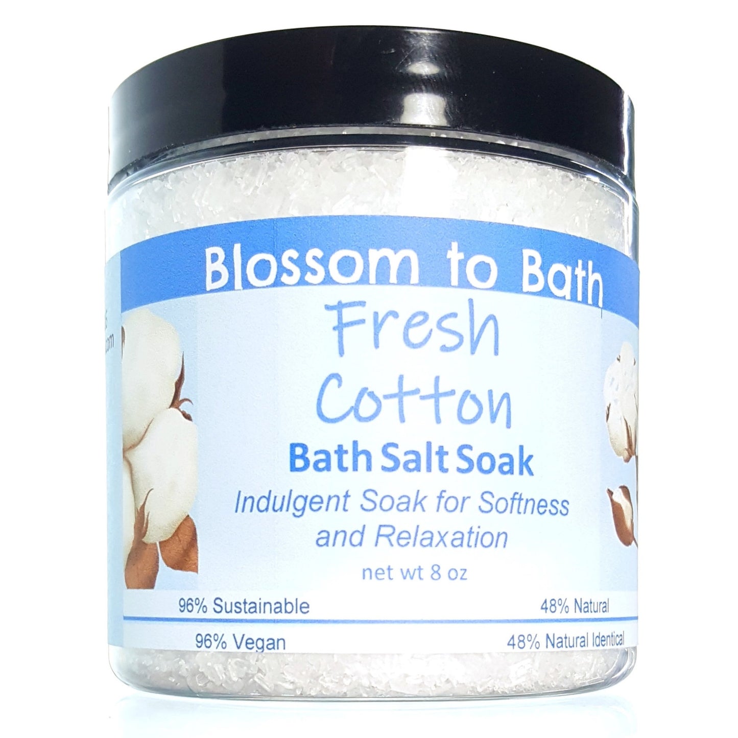 Buy Blossom to Bath Fresh Cotton Bath Salt Soak from Flowersong Soap Studio.  Scented epsom salts for a luxurious soaking experience  Smells like clean sheets drying in a breeze of spring blossoms.
