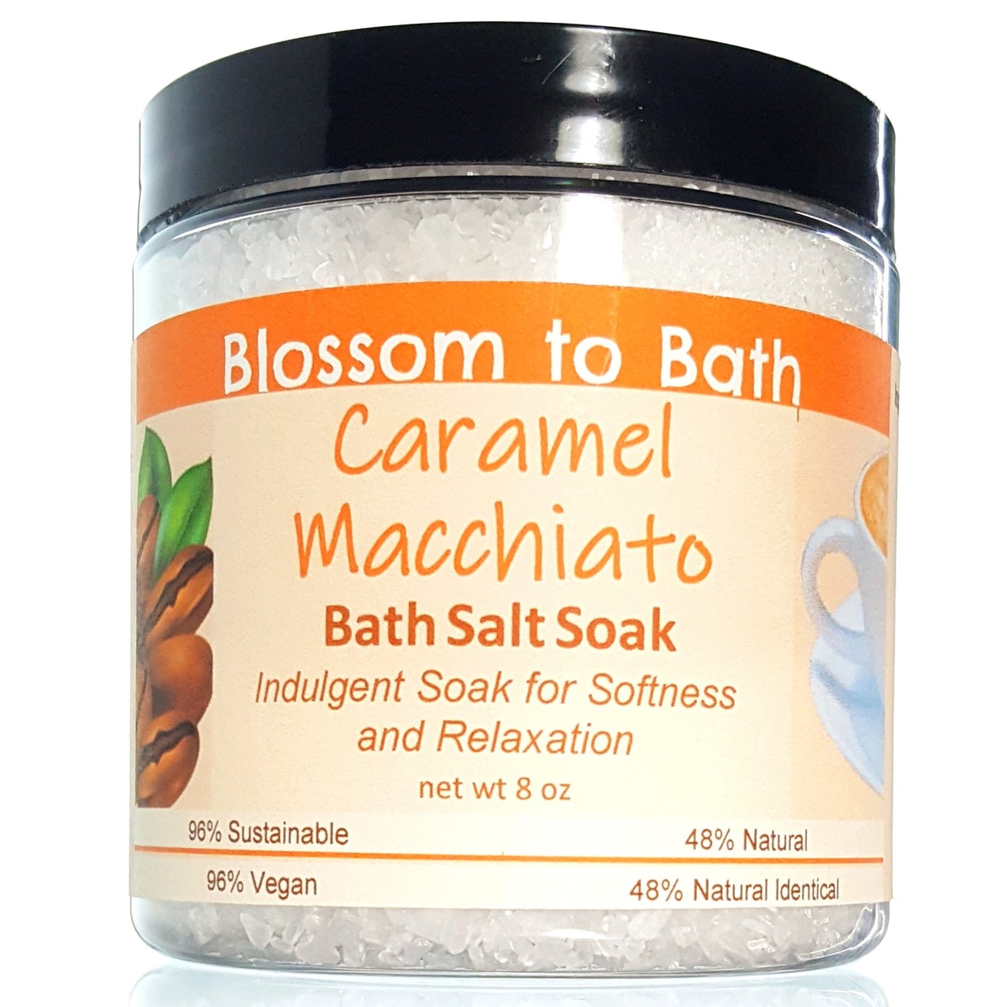 Buy Blossom to Bath Caramel Macchiato Bath Salt Soak from Flowersong Soap Studio.  Scented epsom salts for a luxurious soaking experience  Luscious vanilla and warm rich caramel - a gourmet coffee experience with sweet caramel in a bed of vibrant coffee;