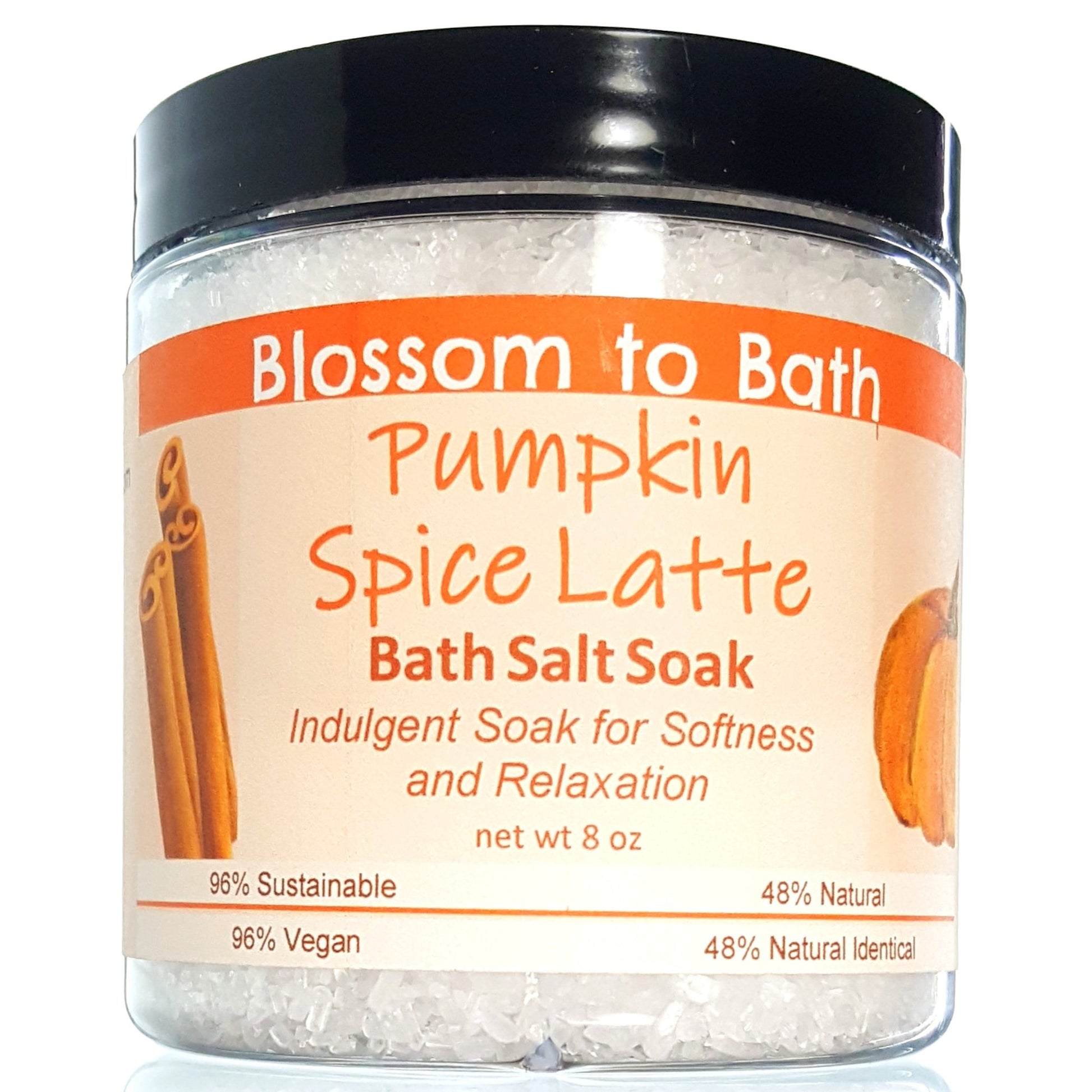 Buy Blossom to Bath Pumpkin Spice Latte Bath Salt Soak from Flowersong Soap Studio.  Scented epsom salts for a luxurious soaking experience  Deep vanilla and lightly fruited spice blend seamlessly with rich coffee.