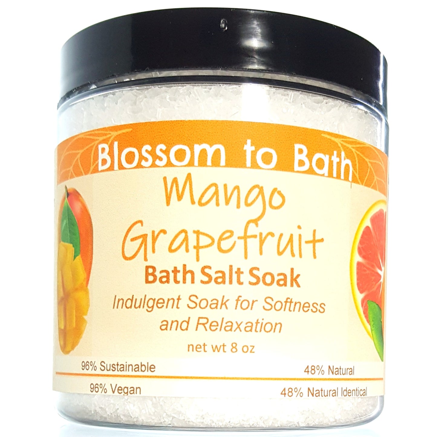Buy Blossom to Bath Mango Grapefruit Bath Salt Soak from Flowersong Soap Studio.  Scented epsom salts for a luxurious soaking experience  Exotic tropical fruits in a powdery puff of sophisticated freshness.