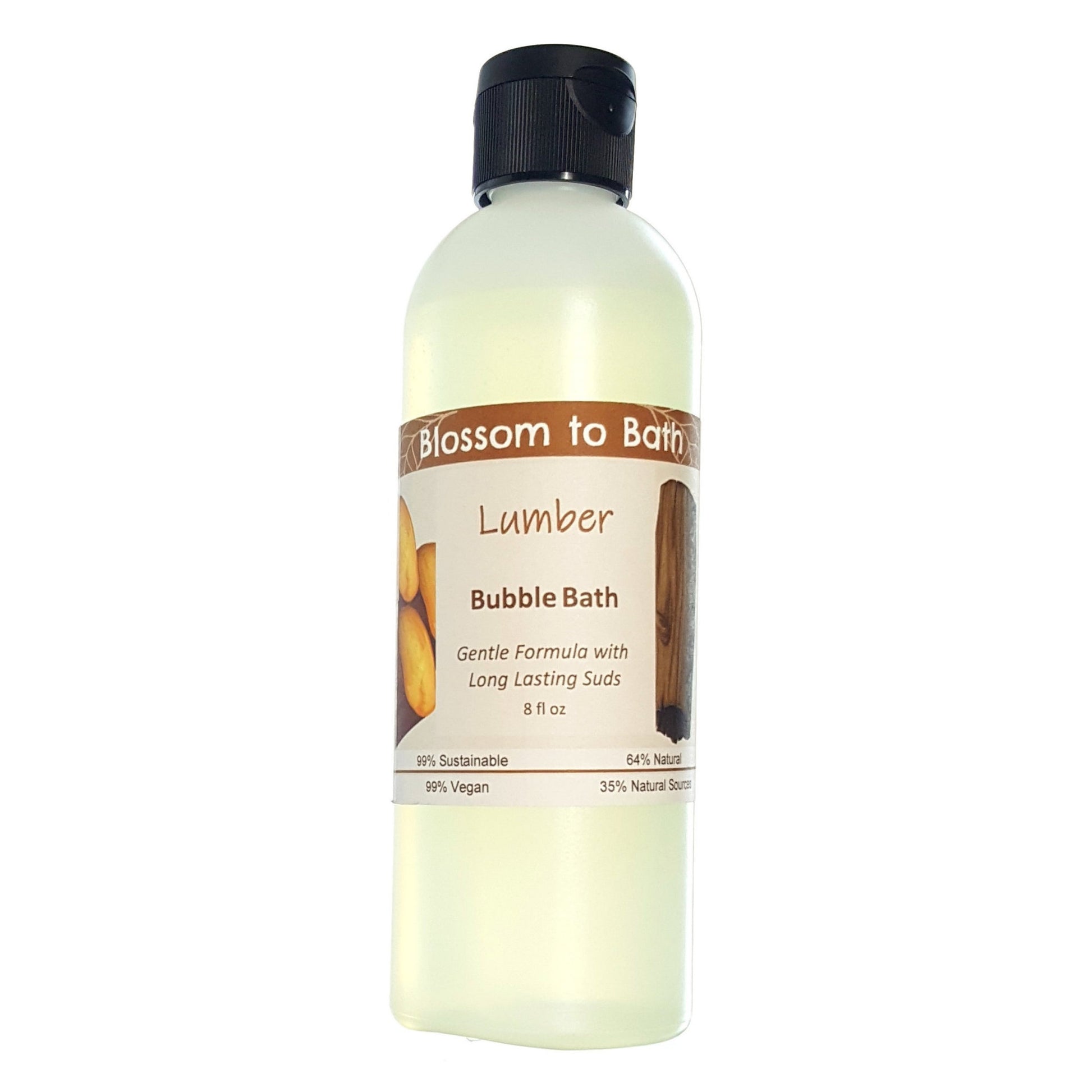 Buy Blossom to Bath Lumber Bubble Bath from Flowersong Soap Studio.  Lively, long lasting  bubbles in a gentle plant based formula for maximum relaxation time  A masculine fragrance that echoes fresh cut trees.