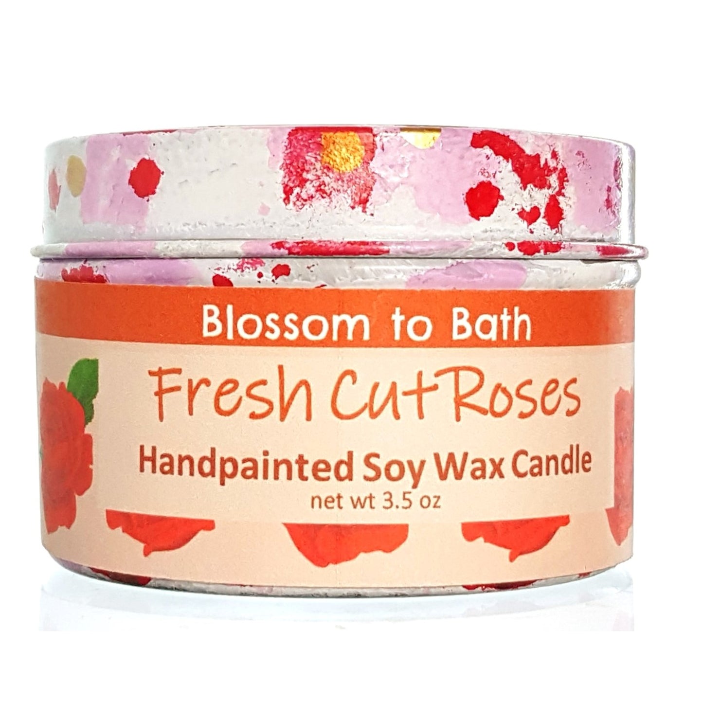 Buy Blossom to Bath Fresh Cut Roses Handpainted Soy Wax Candle from Flowersong Soap Studio.  Enjoy one of a kind décor and fill the air with a charming fragrance that lasts for hours  A true rose fragrance, the scent captures the splendor of a newly blossomed rose.