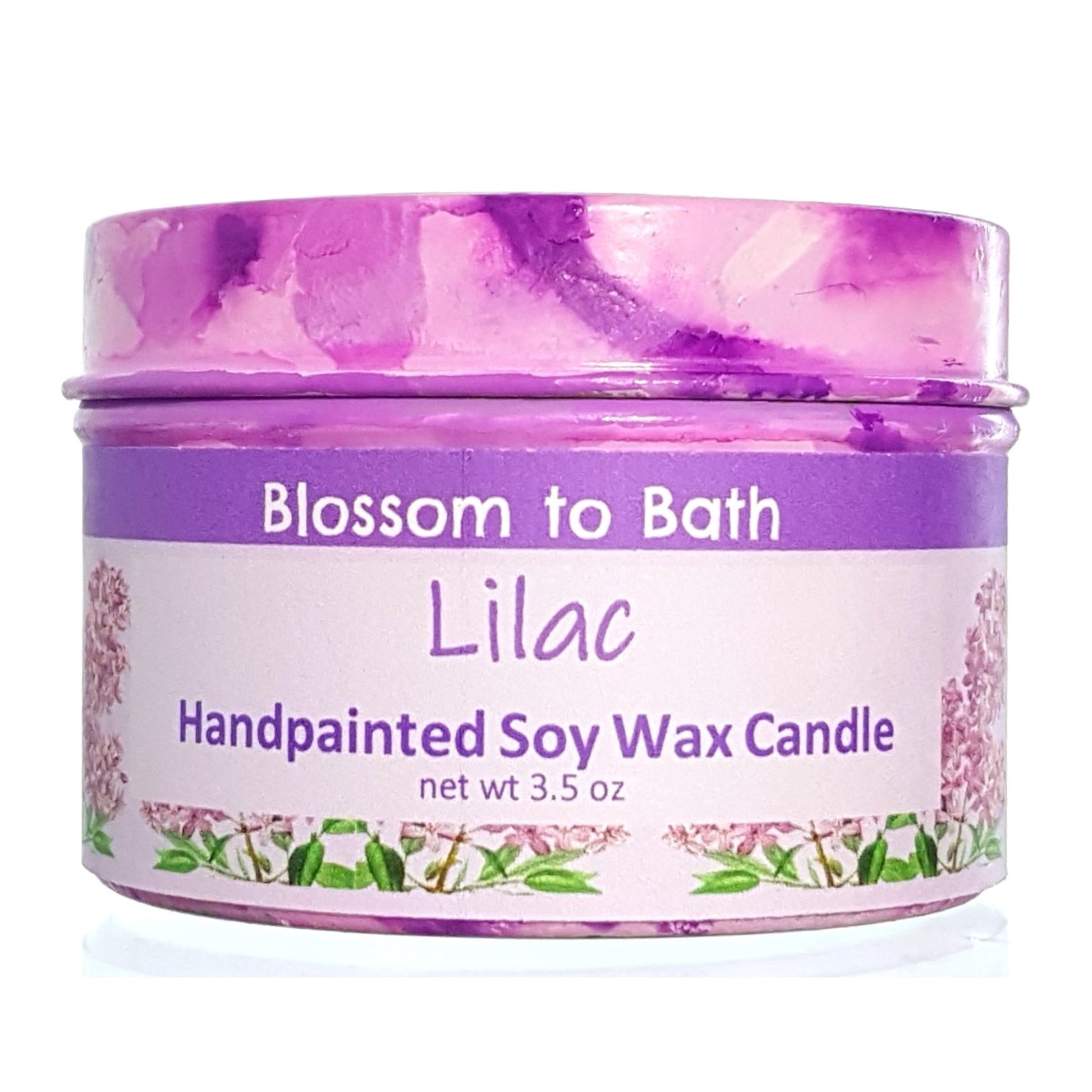 Buy Blossom to Bath Lilac Handpainted Soy Wax Candle from Flowersong Soap Studio.  Enjoy one of a kind décor and fill the air with a charming fragrance that lasts for hours  The scent of a freshly blooming lilac bush, the embodiment of spring flowers.