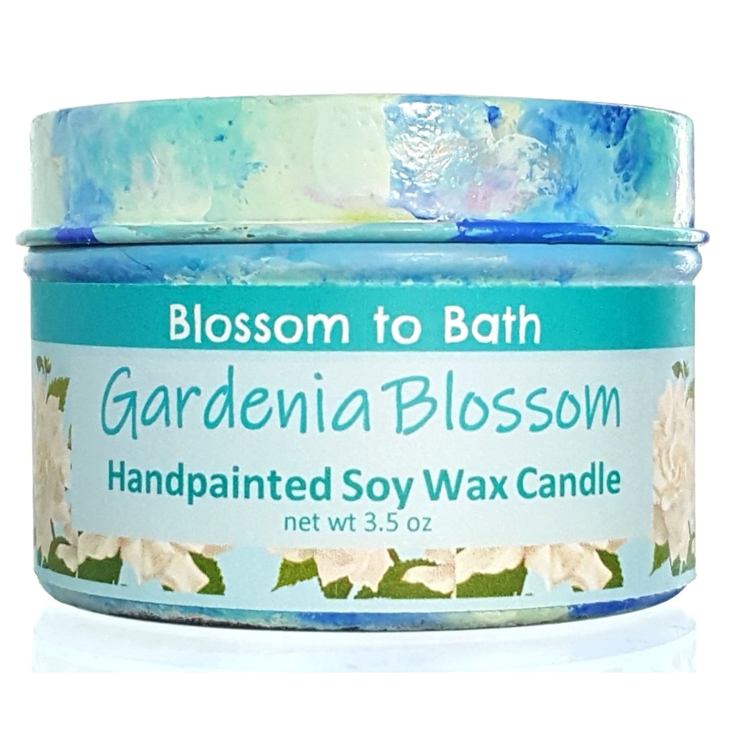 Buy Blossom to Bath Gardenia Blossom Handpainted Soy Wax Candle from Flowersong Soap Studio.  Enjoy one of a kind décor and fill the air with a charming fragrance that lasts for hours  Sweet Gardenia in a puff of blooming summer flowers