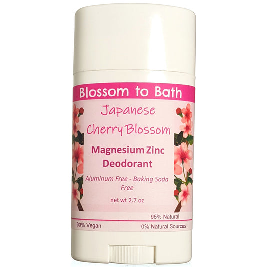 Buy Blossom to Bath Japanese Cherry Blossom Magnesium Zinc Deodorant from Flowersong Soap Studio.  Long lasting protection made from organic botanicals and butters, made without baking soda, tested in the Arizona heat  A sophisticated and rich cherry blossom fragrance that is oriental and sensual.