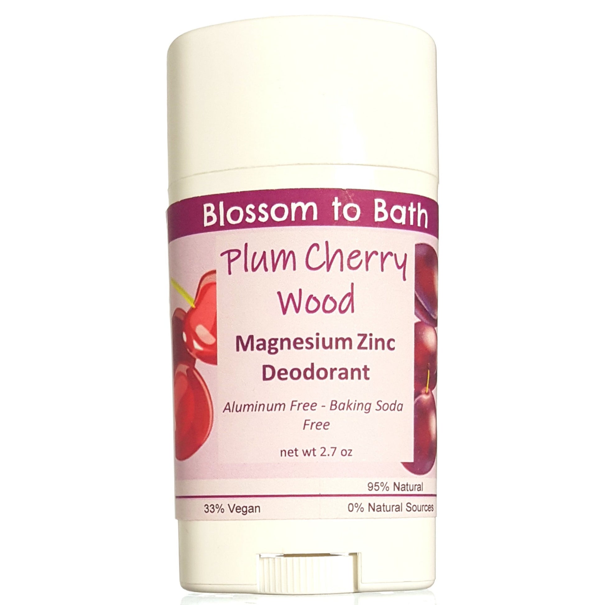 Buy Blossom to Bath Plum Cherry Wood Magnesium Zinc Deodorant from Flowersong Soap Studio.  Long lasting protection made from organic botanicals and butters, made without baking soda, tested in the Arizona heat  A charmingly sweet and woodsy fragrance.