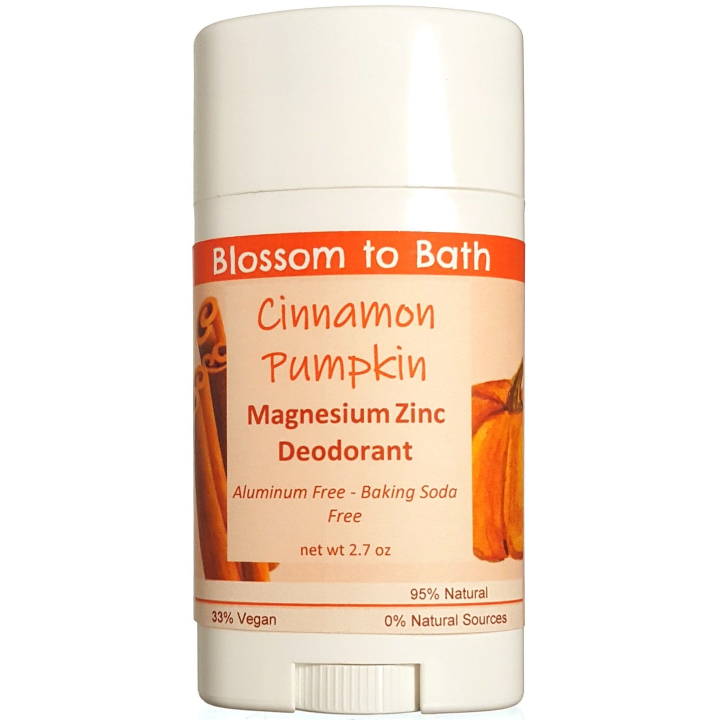 Buy Blossom to Bath Cinnamon Pumpkin Magnesium Zinc Deodorant from Flowersong Soap Studio.  Long lasting protection made from organic botanicals and butters, made without baking soda, tested in the Arizona heat  An engaging, cheerful scent filled with sweet vanilla and warm spice.