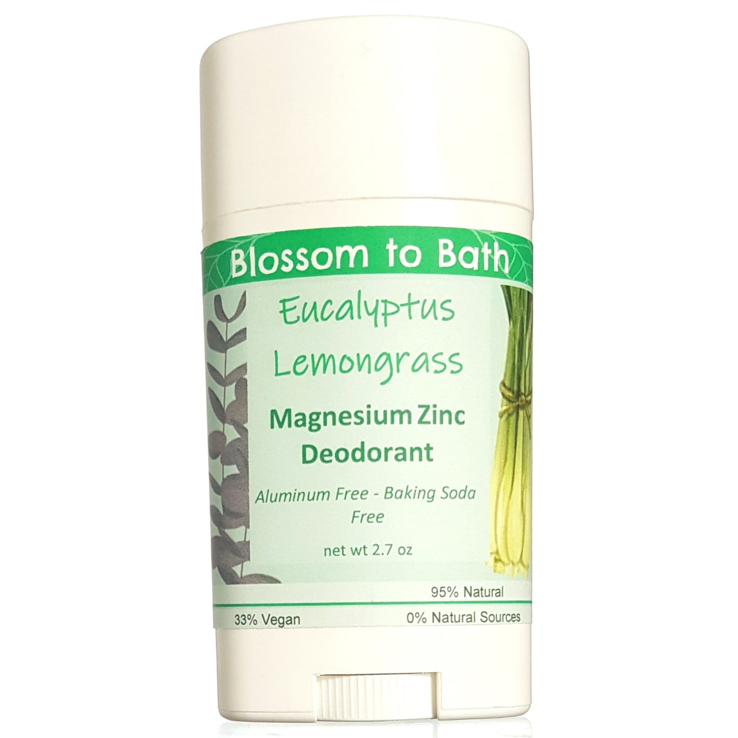 Buy Blossom to Bath Eucalyptus Lemongrass Magnesium Zinc Deodorant from Flowersong Soap Studio.  Long lasting protection made from organic botanicals and butters, made without baking soda, tested in the Arizona heat  Fresh, sweet herbally clean scent of lemongrass and bracing Eucalyptus.