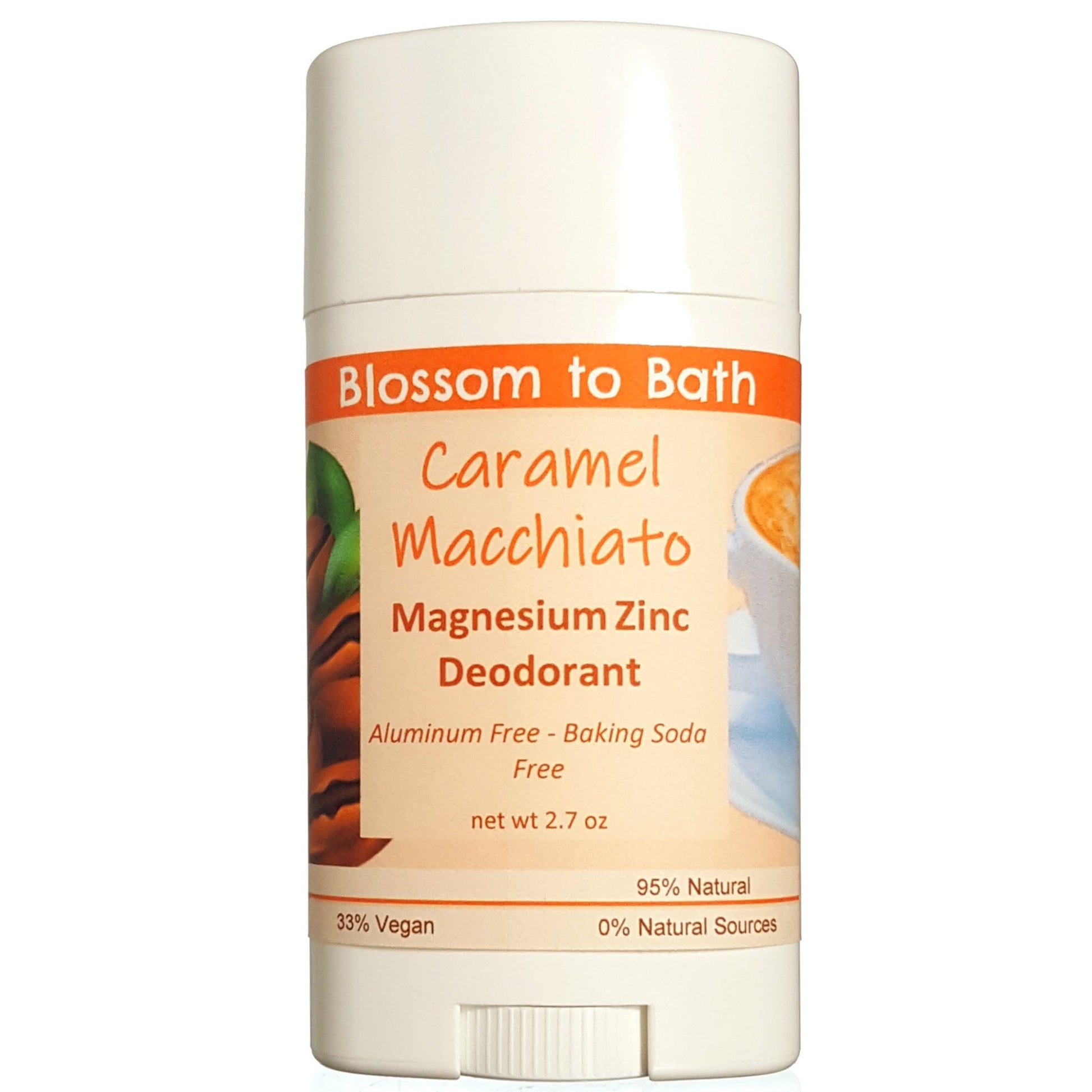 Buy Blossom to Bath Caramel Macchiato Magnesium Zinc Deodorant from Flowersong Soap Studio.  Long lasting protection made from organic botanicals and butters, made without baking soda, tested in the Arizona heat  Luscious vanilla and warm rich caramel - a gourmet coffee experience with sweet caramel in a bed of vibrant coffee;