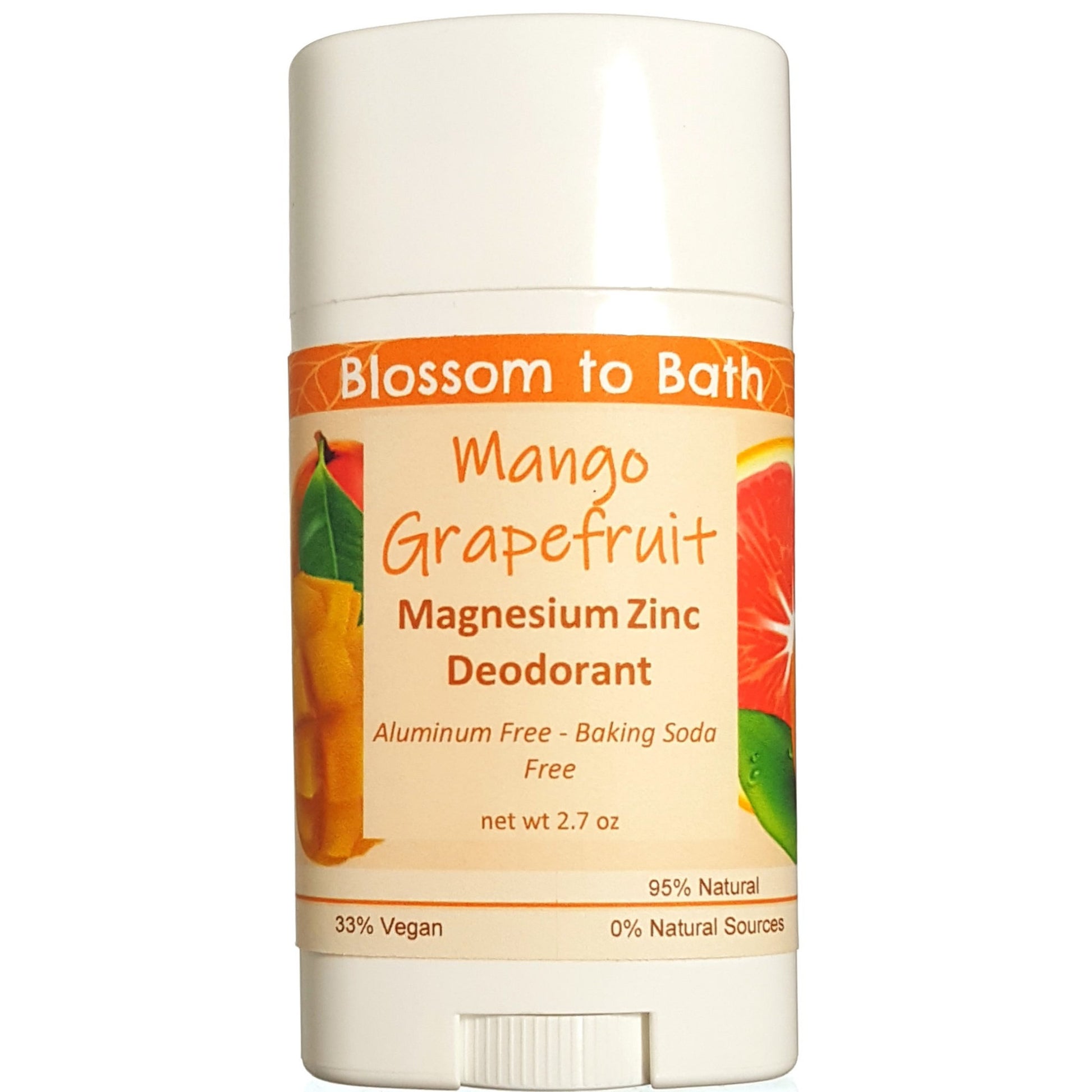 Buy Blossom to Bath Mango Grapefruit Magnesium Zinc Deodorant from Flowersong Soap Studio.  Long lasting protection made from organic botanicals and butters, made without baking soda, tested in the Arizona heat  Exotic tropical fruits in a powdery puff of sophisticated freshness.