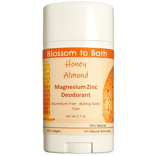 Buy Blossom to Bath Honey Almond Magnesium Zinc Deodorant from Flowersong Soap Studio.  Long lasting protection made from organic botanicals and butters, made without baking soda, tested in the Arizona heat  Sweetly fragrant nutty almond drizzled with honey.