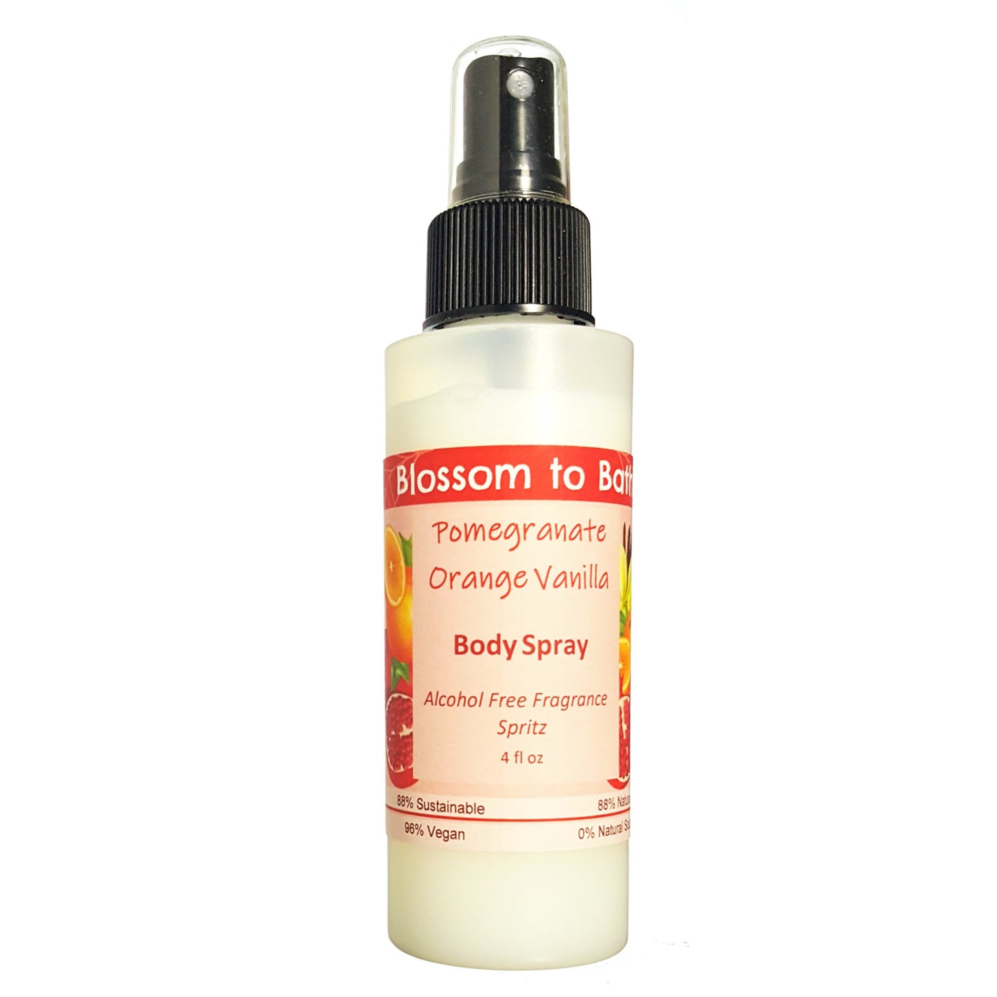 Buy Blossom to Bath Pomegranate Orange Vanilla Body Spray from Flowersong Soap Studio.  Natural luxury freshening of skin, linens, or air  