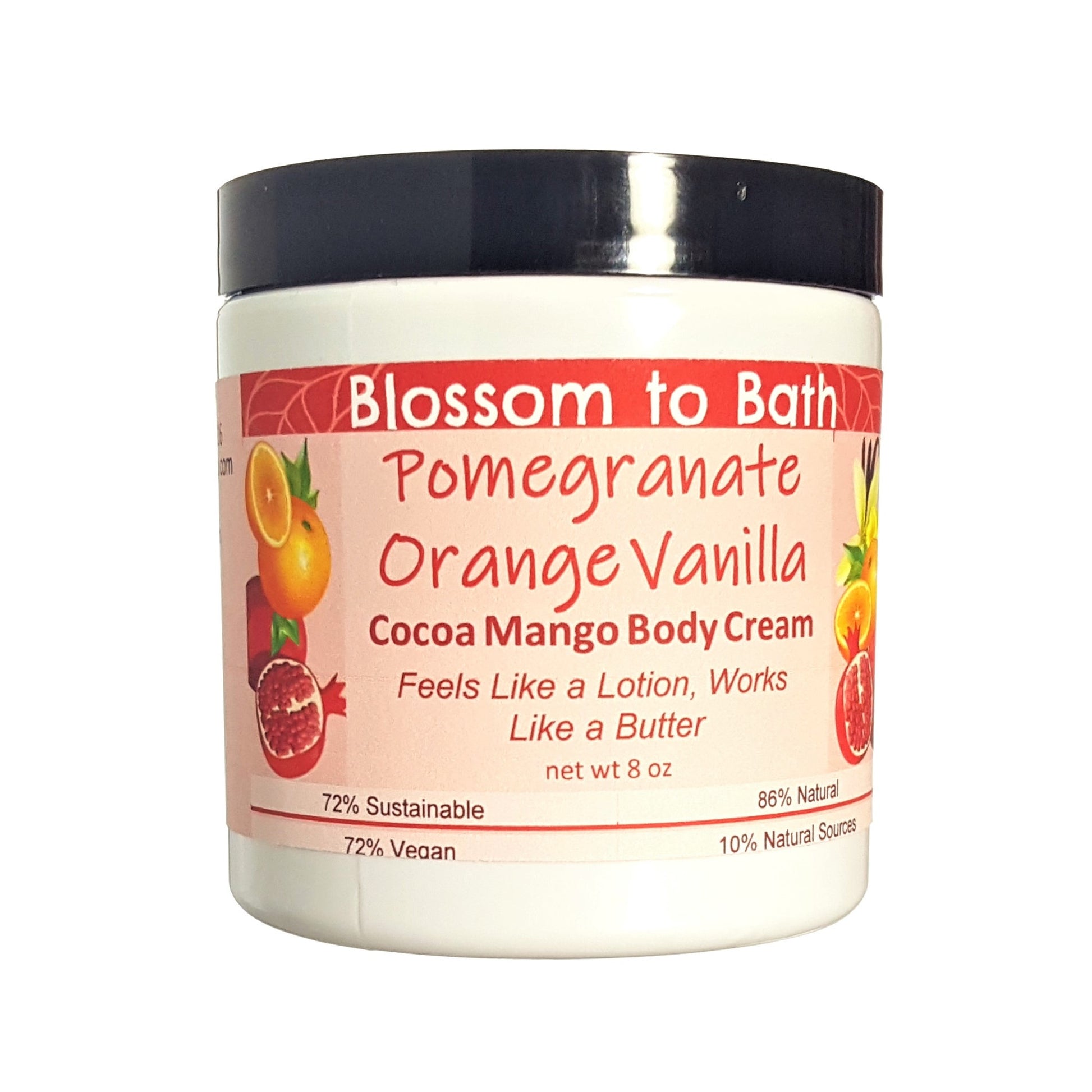 Buy Blossom to Bath Pomegranate Orange Vanilla Cocoa Mango Body Cream from Flowersong Soap Studio.  Rich organic butters luxury soften and moisturize even the roughest skin all day  
