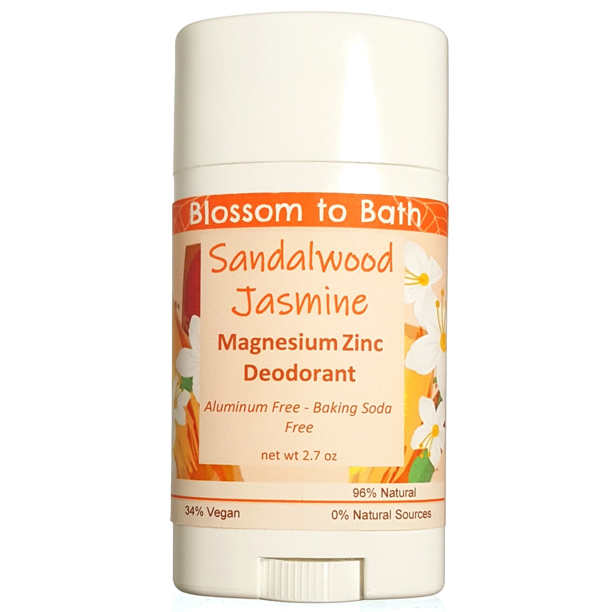 Buy Blossom to Bath Sandalwood Jasmine Magnesium Zinc Deodorant from Flowersong Soap Studio.  Long lasting protection made from organic botanicals and butters, made without baking soda, tested in the Arizona heat  Floral jasmine meets earthy sandalwood to create a soul stirring blend.