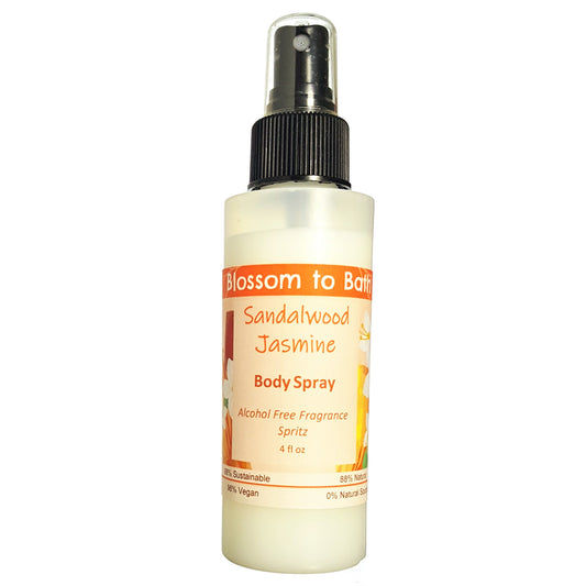 Buy Blossom to Bath Sandalwood Jasmine Body Spray from Flowersong Soap Studio.  Natural luxury freshening of skin, linens, or air  Floral jasmine meets earthy sandalwood to create a soul stirring blend.