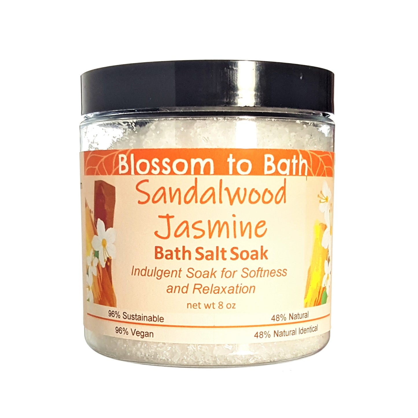 Buy Blossom to Bath Sandalwood Jasmine Bath Salt Soak from Flowersong Soap Studio.  Scented epsom salts for a luxurious soaking experience  Floral jasmine meets earthy sandalwood to create a soul stirring blend.